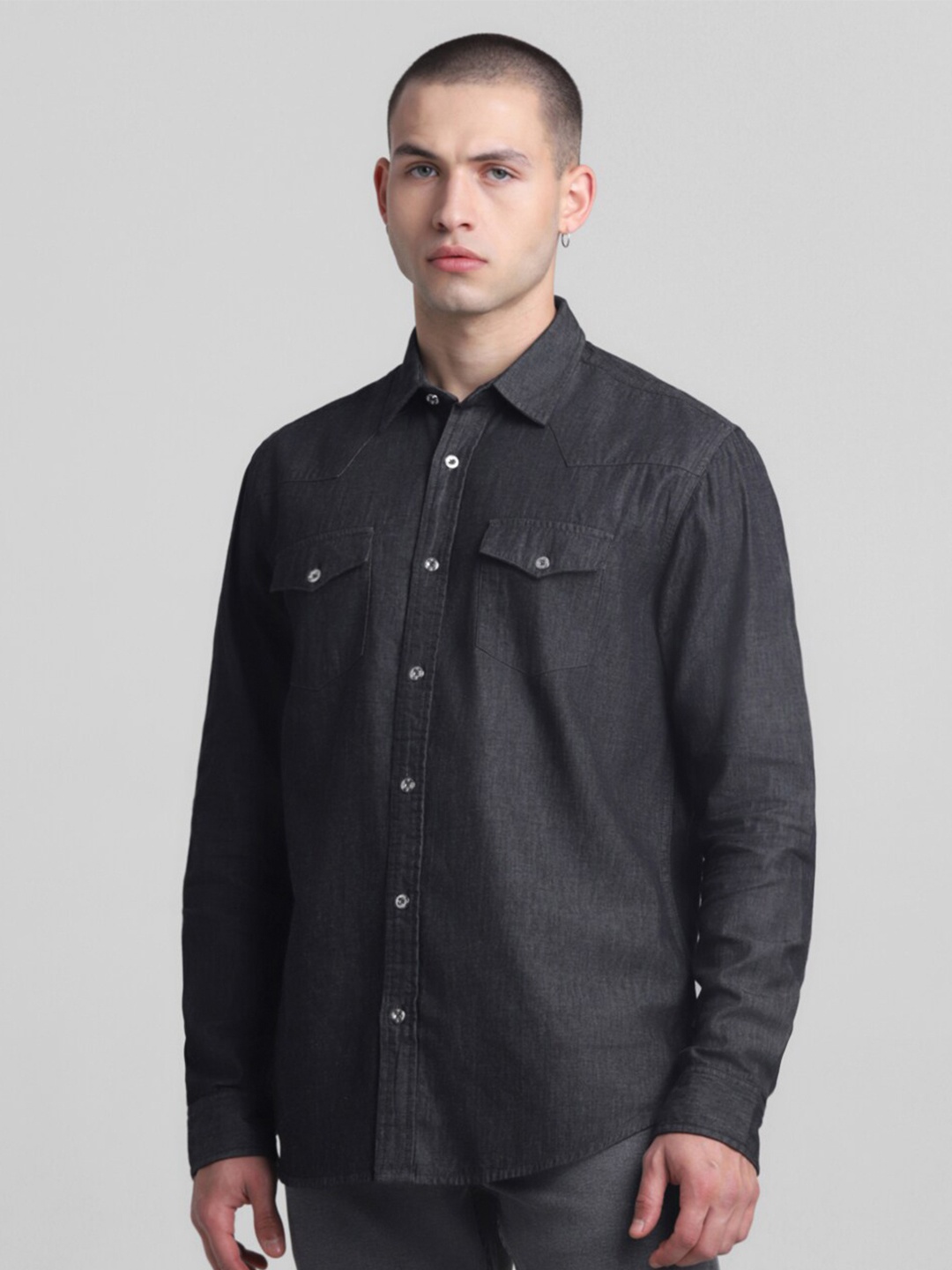 

Jack & Jones Spread Collar Long Sleeves Cotton Casual Shirt, Grey
