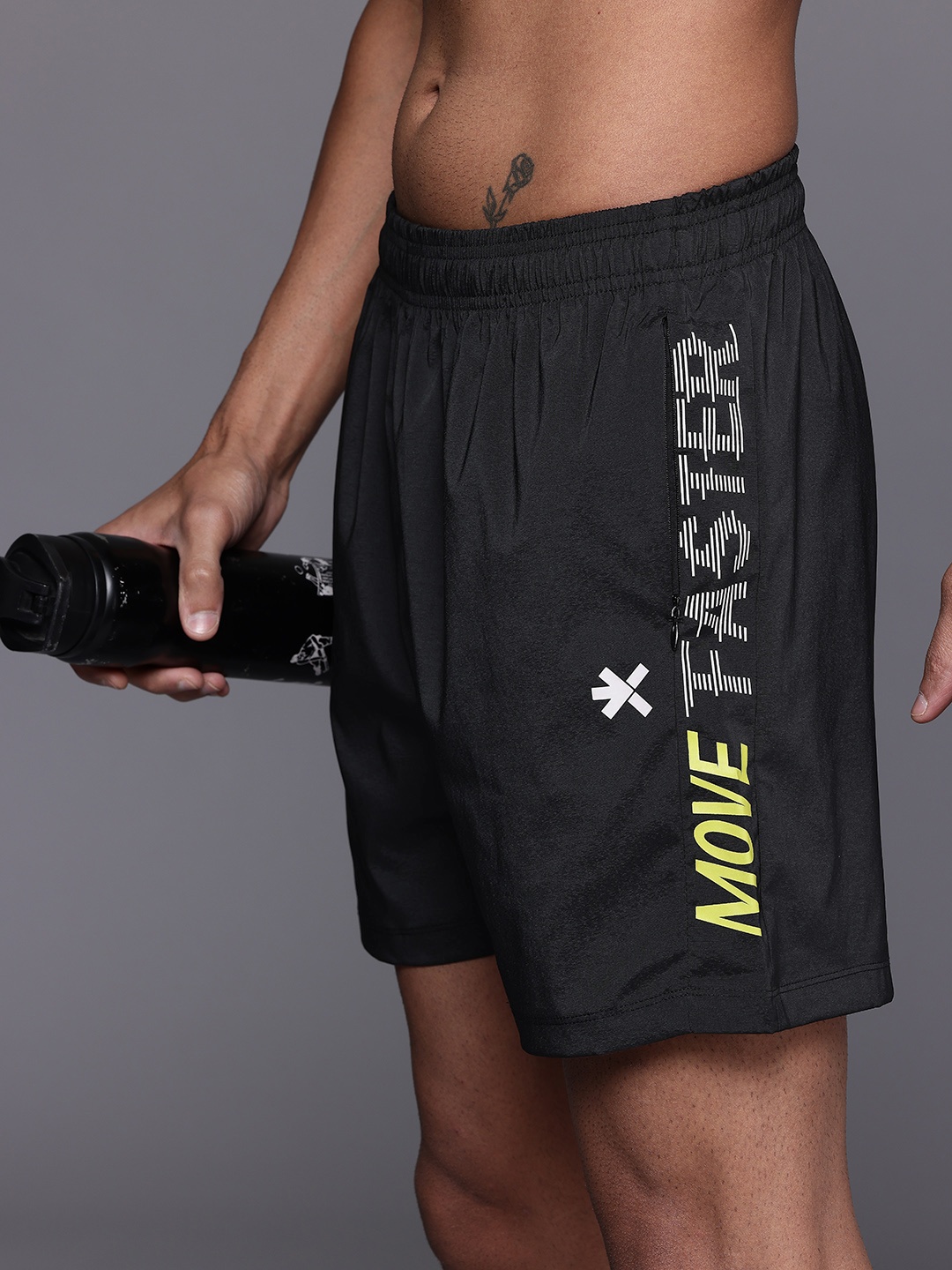 

HRX by Hrithik Roshan Men Printed Running Shorts, Black