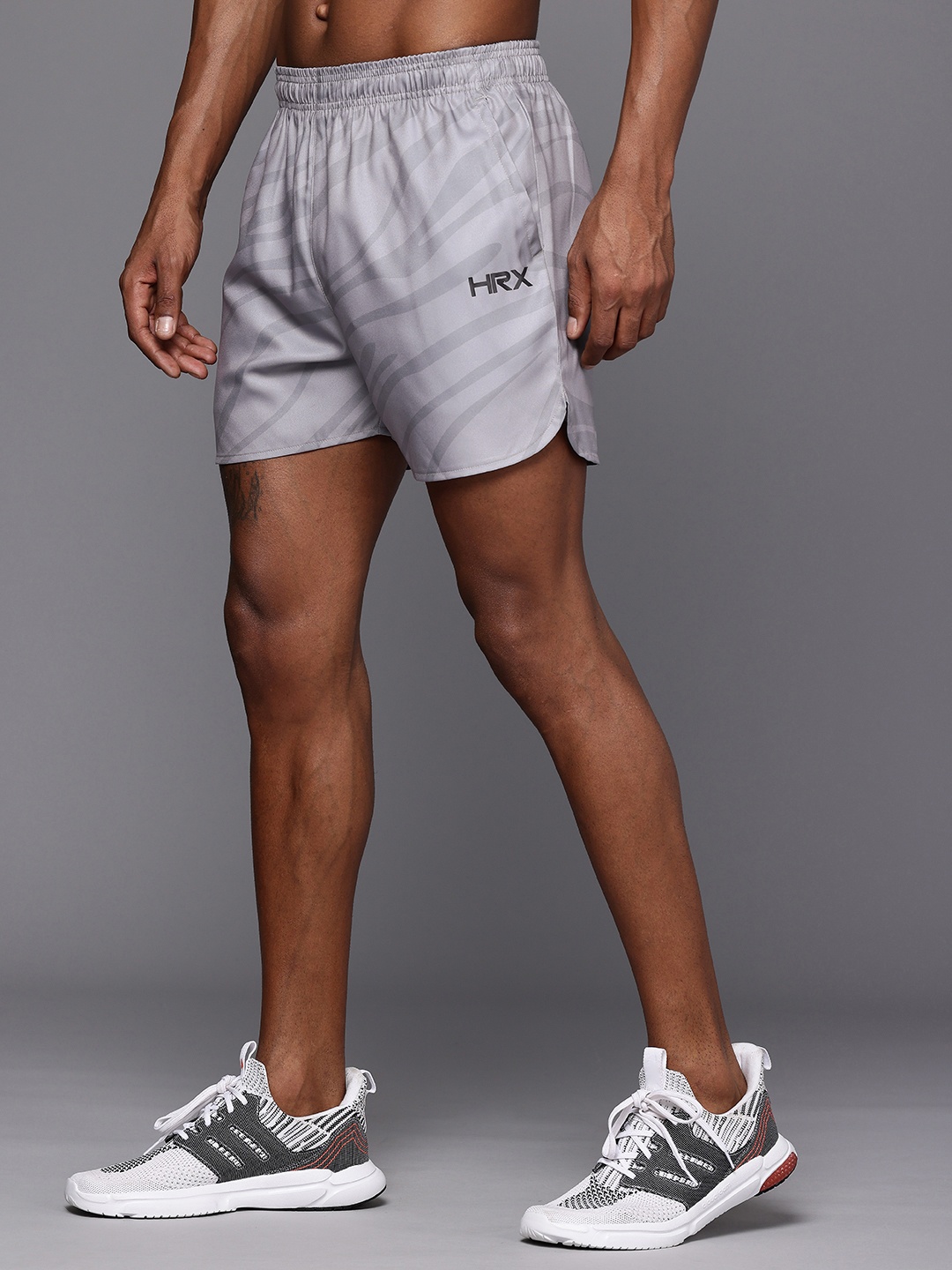 

HRX by Hrithik Roshan Men Printed Rapid-Dry Antimicrobial Finish Running Sports Shorts, Grey