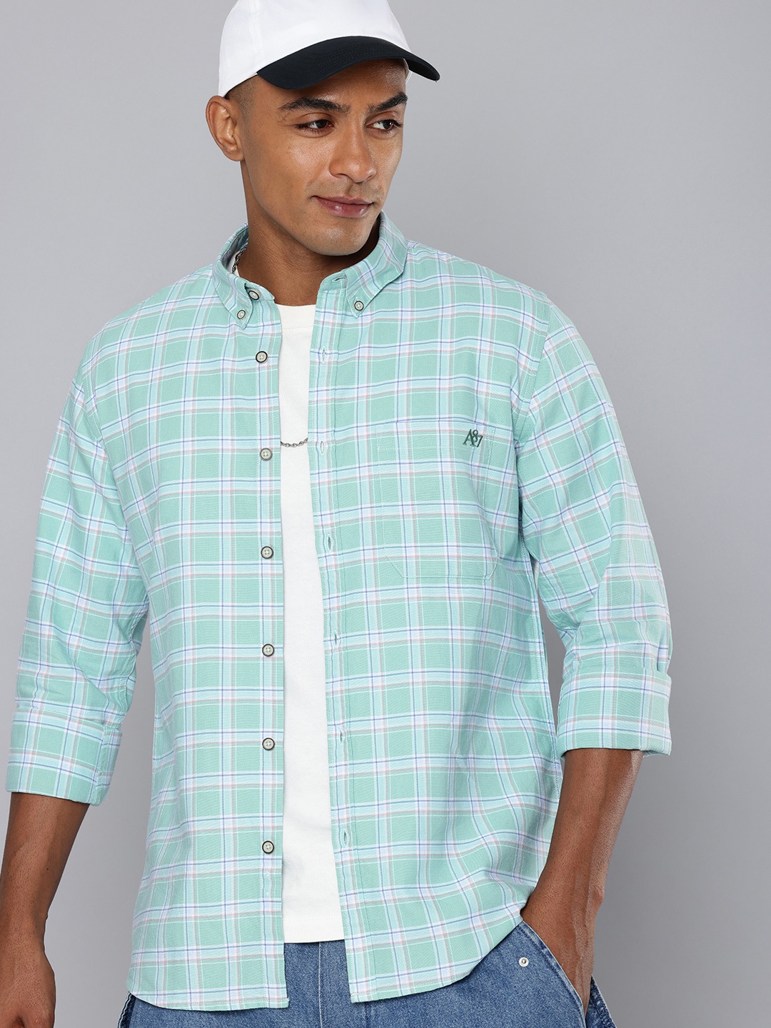 

Aeropostale Pure Cotton Tartan Checks Opaque Casual Shirt, Sea green