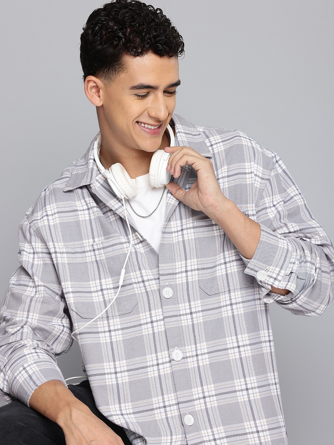 

Aeropostale Pure Cotton Tartan Checks Opaque Casual Shirt, Grey