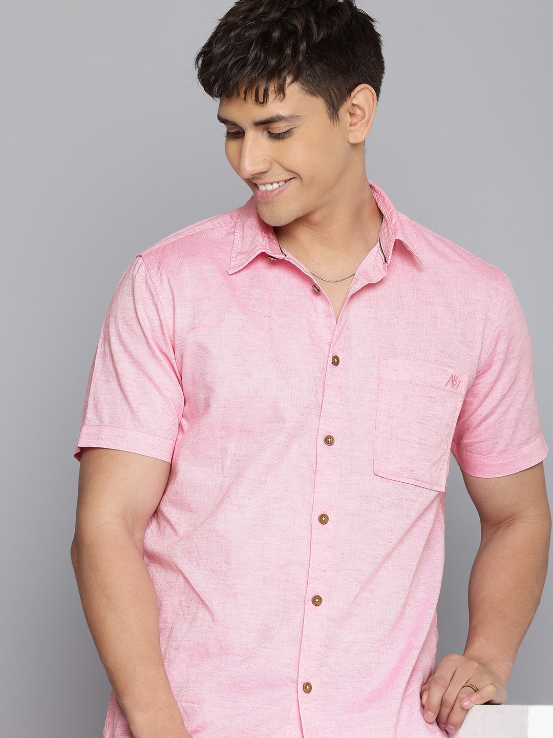 

Aeropostale Pure Cotton Self Design Textured Casual Shirt, Pink