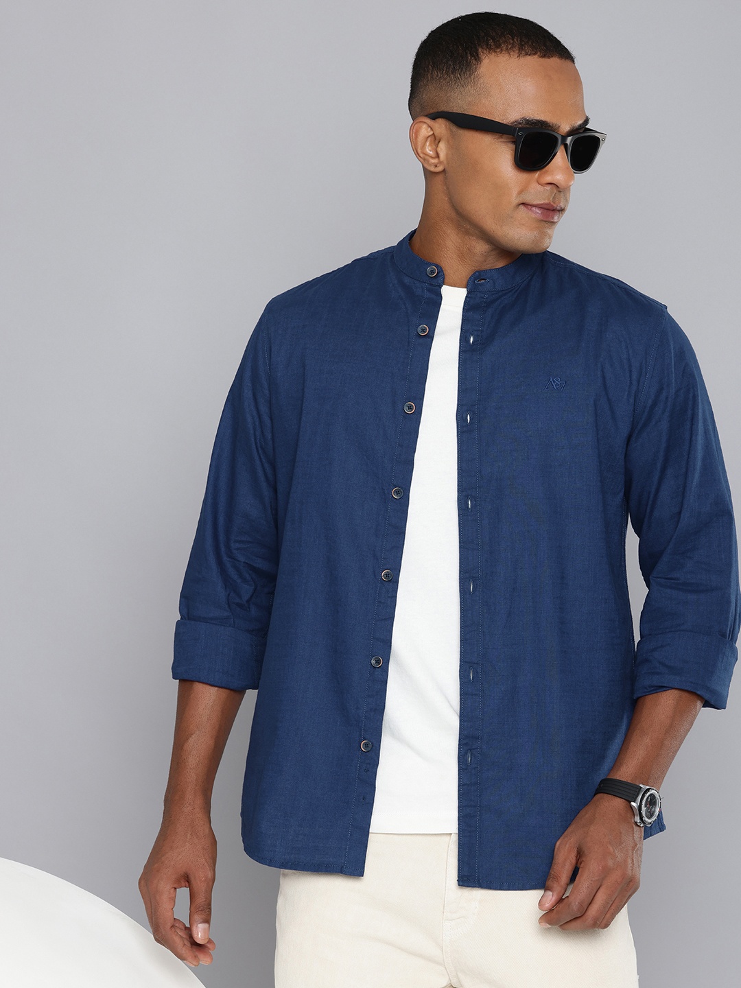 

Aeropostale Band Collar Pure Cotton Casual Shirt, Navy blue