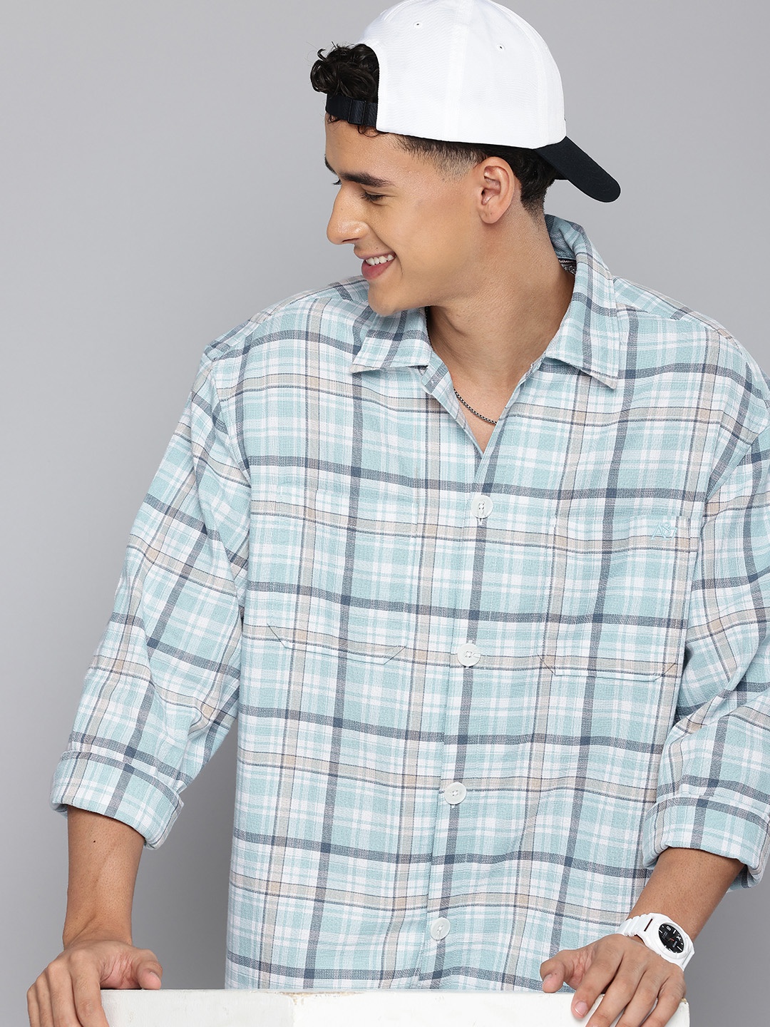 

Aeropostale Pure Cotton Opaque Checked Casual Shirt, Blue
