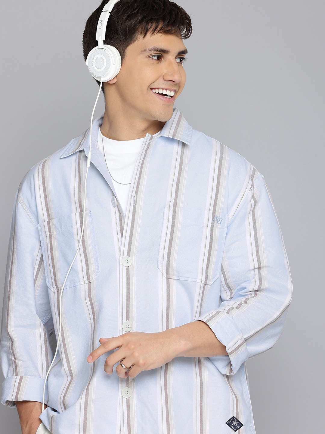 

Aeropostale Pure Cotton Striped Casual Shirt, Blue