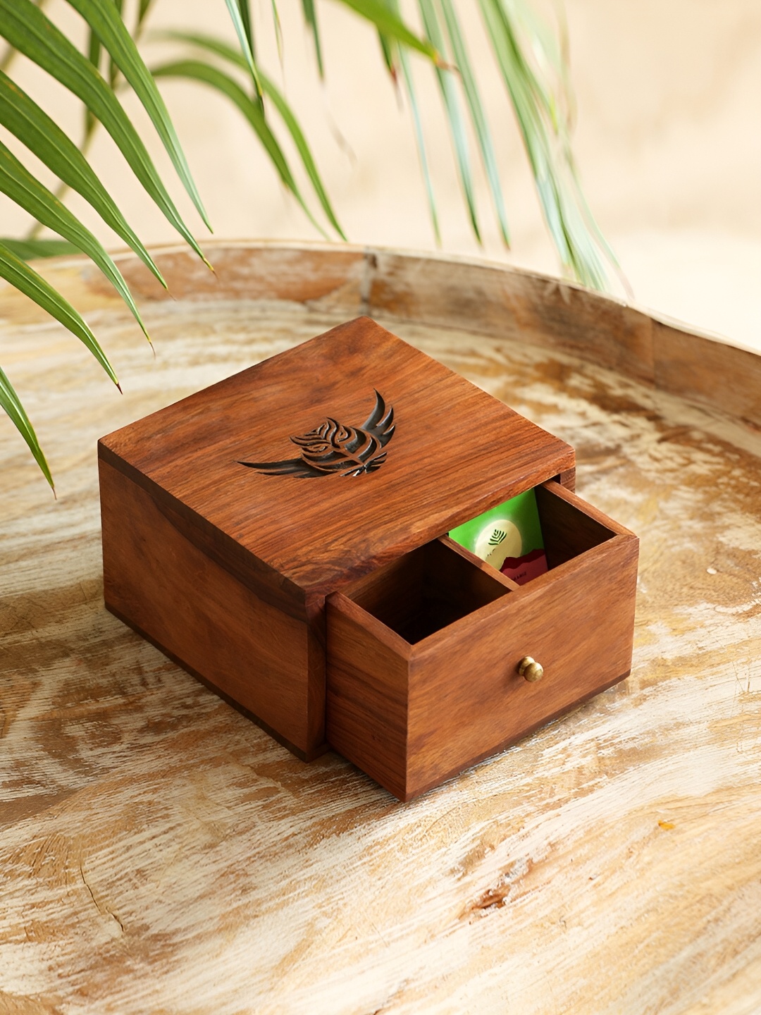 

ExclusiveLane Brown Sheesham Wooden Multiutility Tea Box Container
