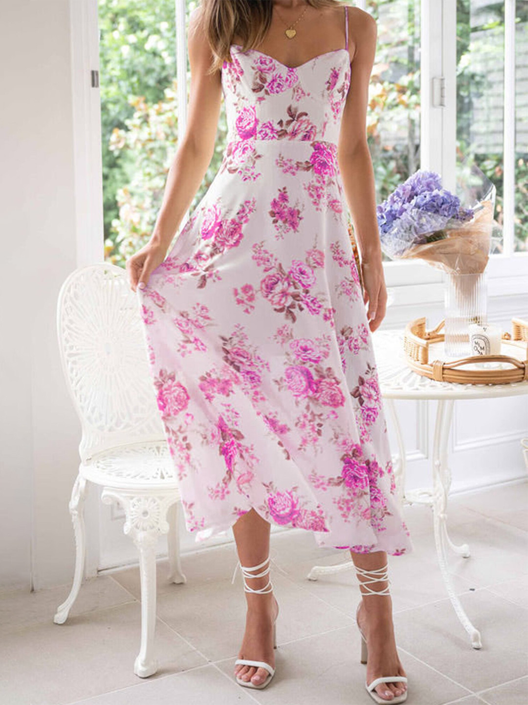 

LULU & SKY Floral Printed Fit & Flare Midi Dress, Lavender