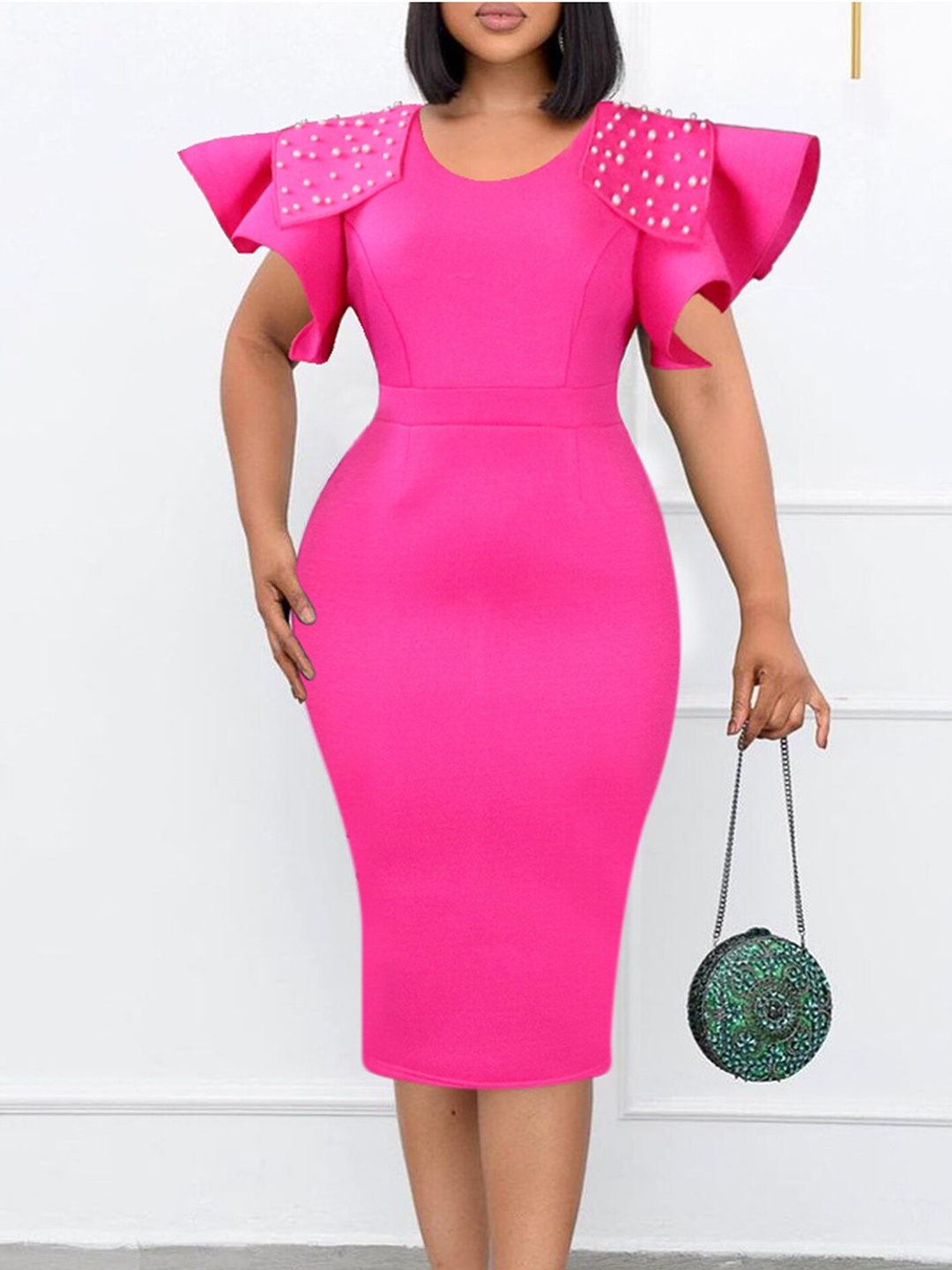 

LULU & SKY Flutter Sleeve Bodycon Dress, Fuchsia