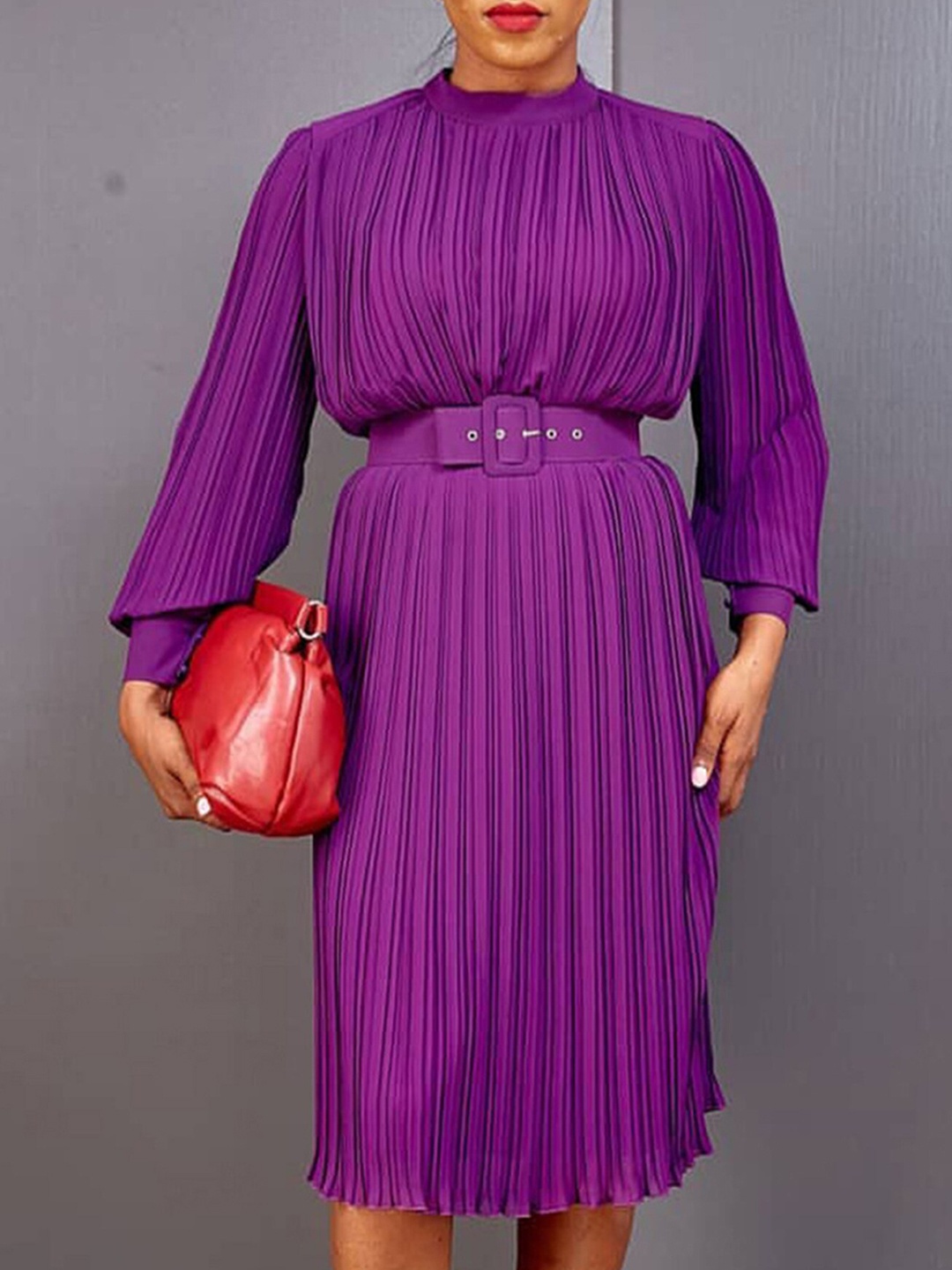 

LULU & SKY Puff Sleeve Belted Fit & Flare Dress, Purple