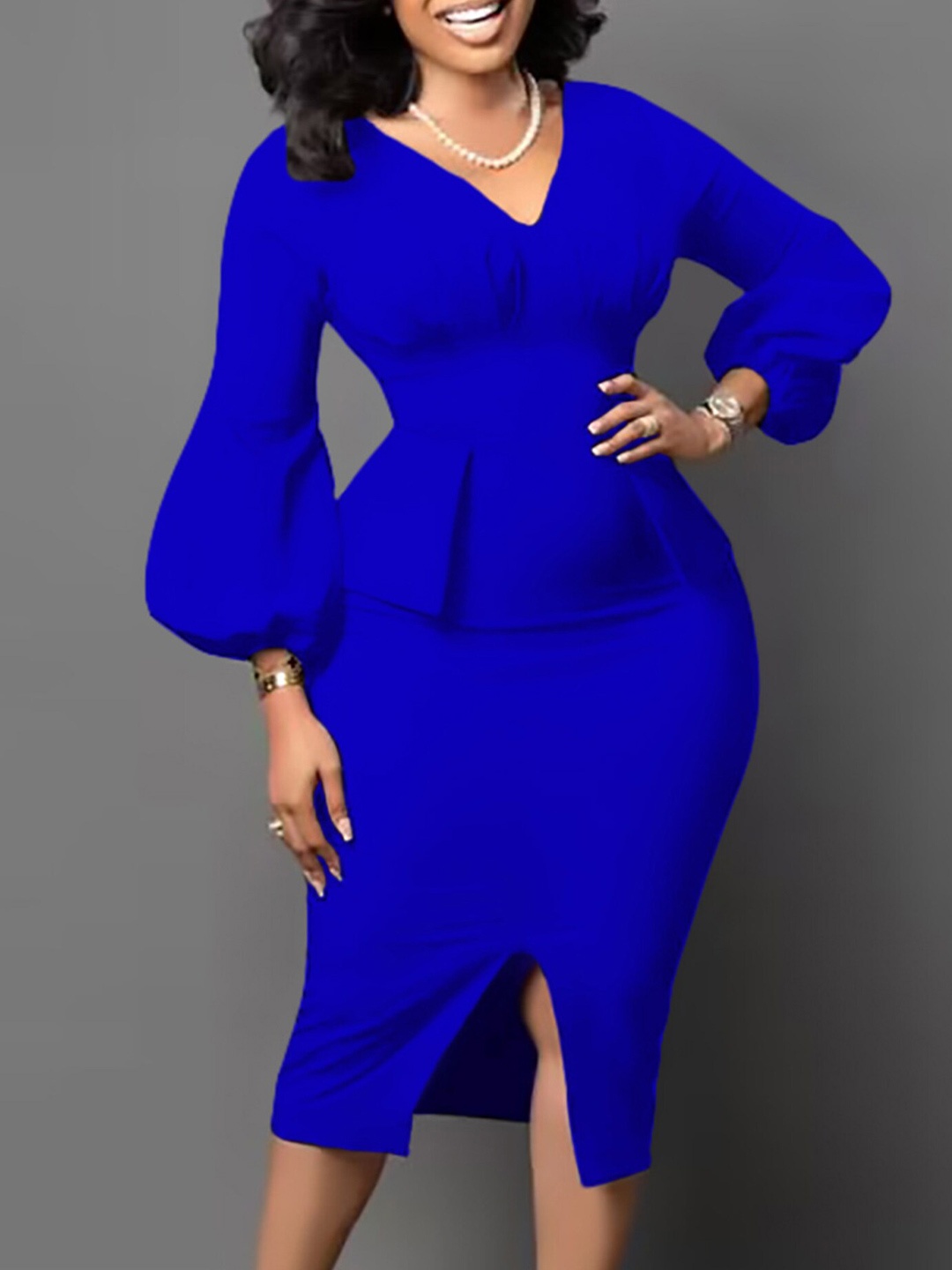 

LULU & SKY Cuffed Sleeves Sheath Midi Dress, Blue