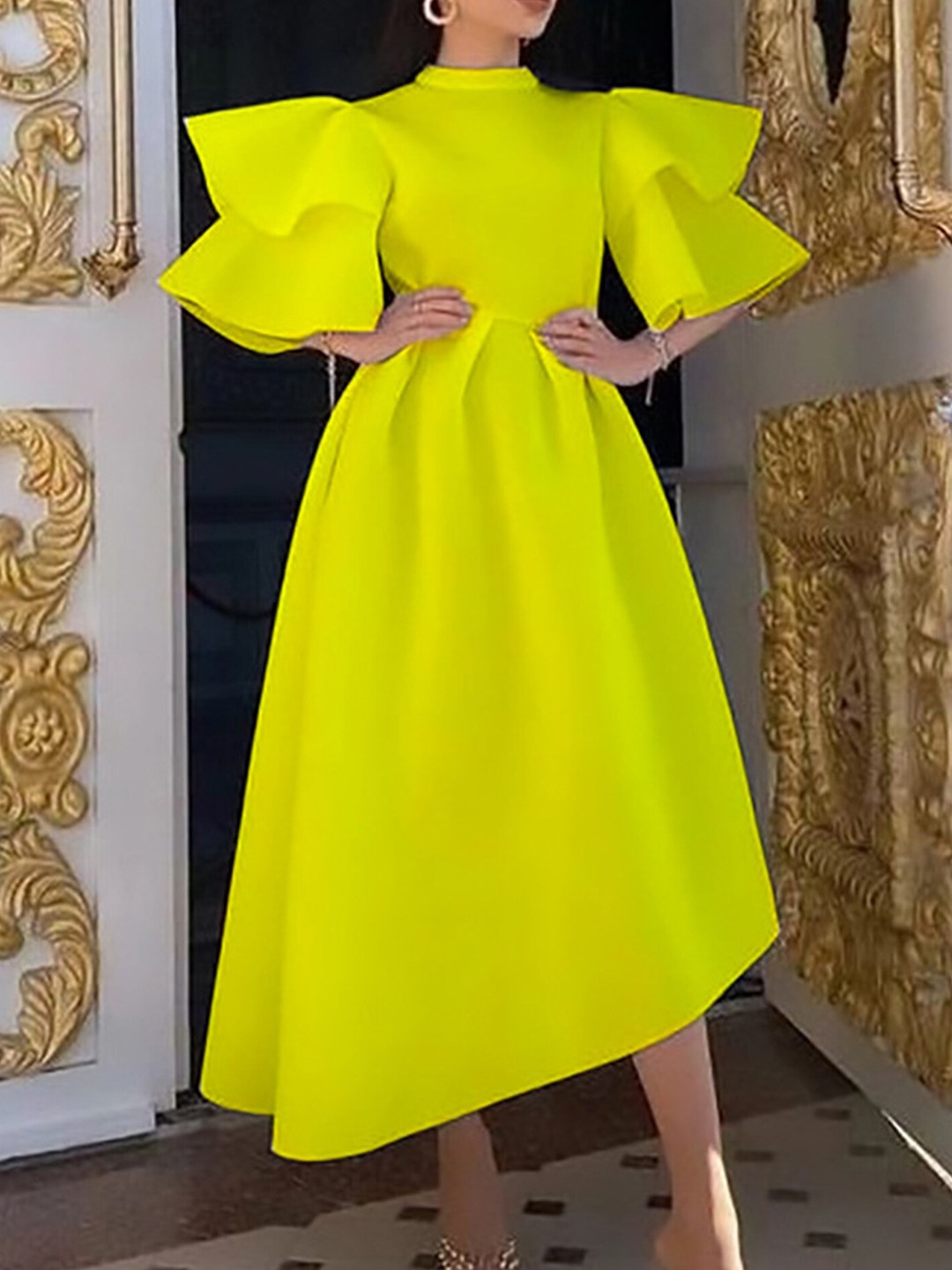 

LULU & SKY Flutter Sleeve Fit & Flare Dress, Yellow