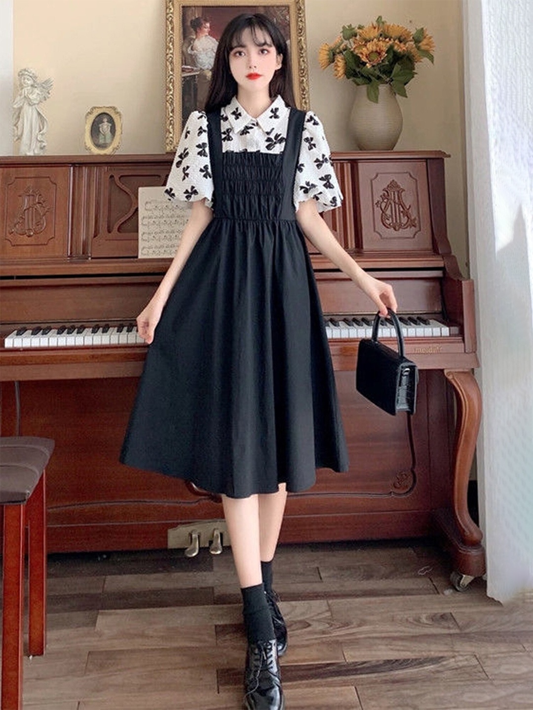 

LULU & SKY A-Line Dress With Printed Shirt, Black