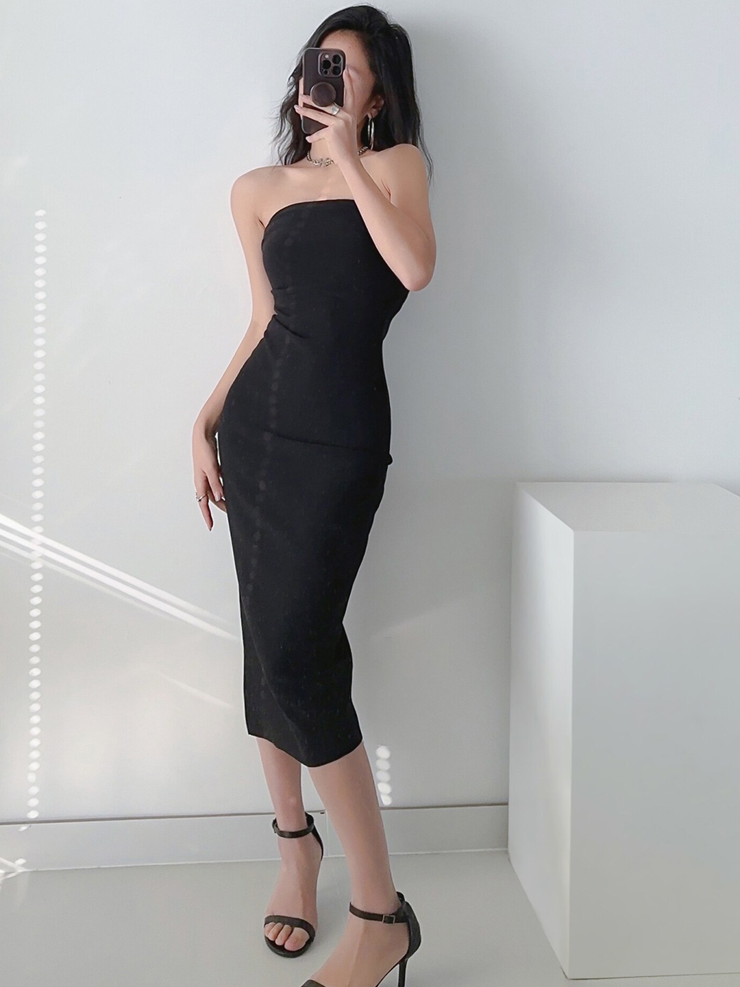 

LULU & SKY Strapless Sheath Midi Dress, Black