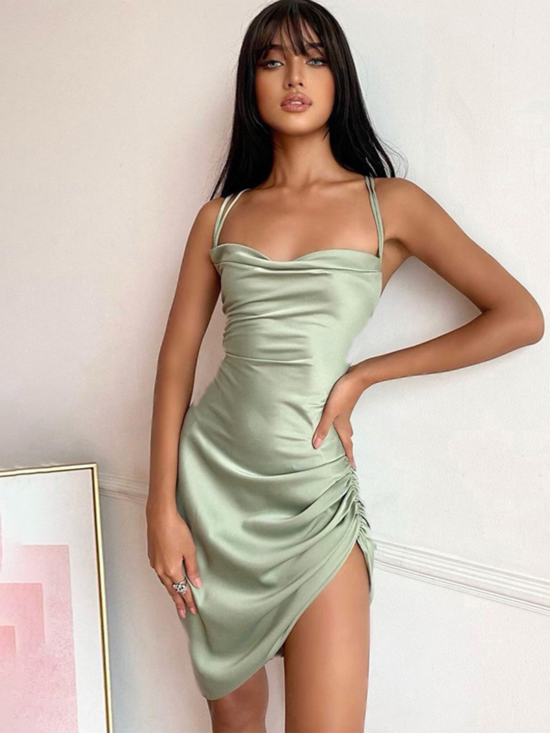 

LULU & SKY Shoulder Strap Ruched Bodycon Dress, Green