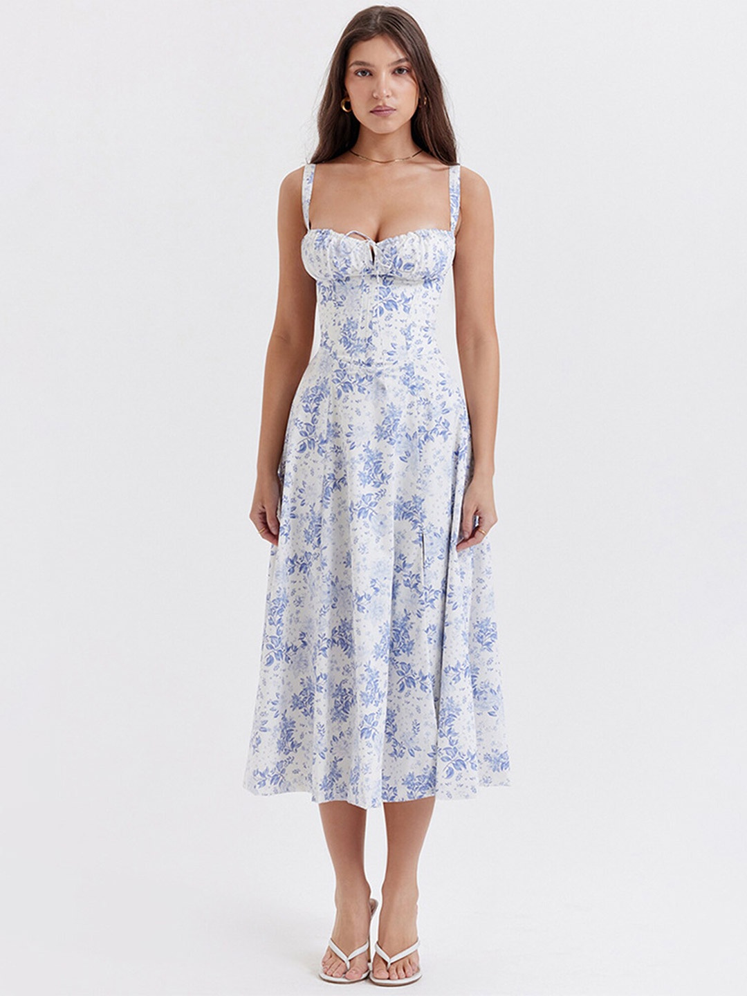 

LULU & SKY Floral Printed Fit & Flare Midi Dress, Blue