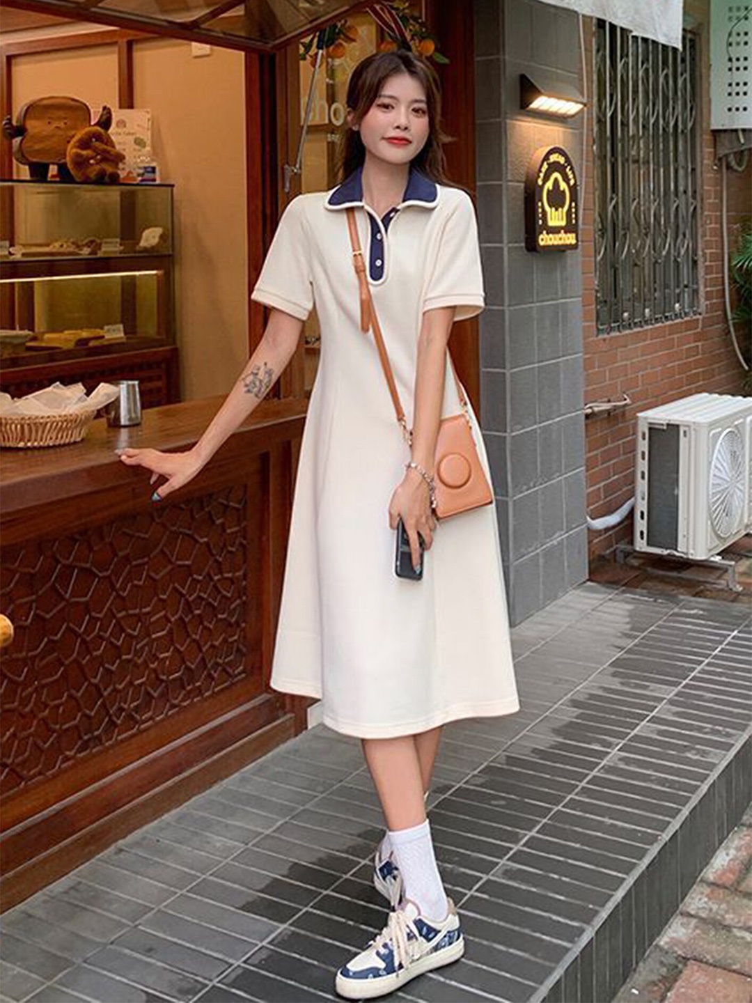 

LULU & SKY Shirt Collar T-Shirt Dress, Beige