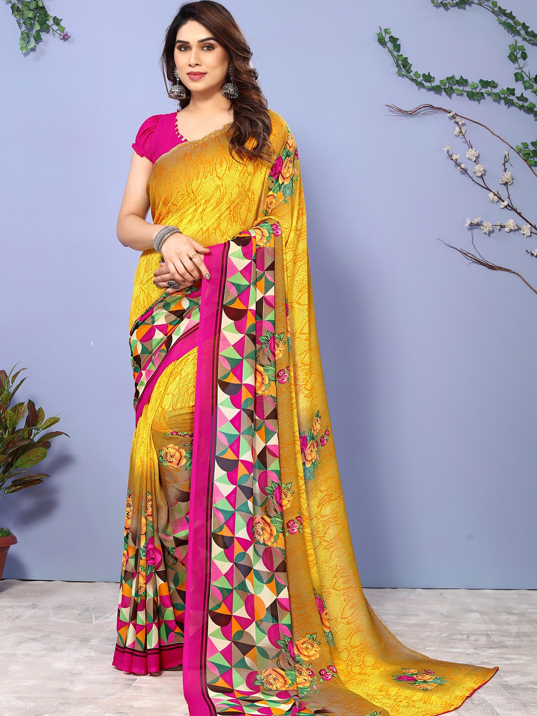 

Moda Rapido Floral Printed Saree, Yellow