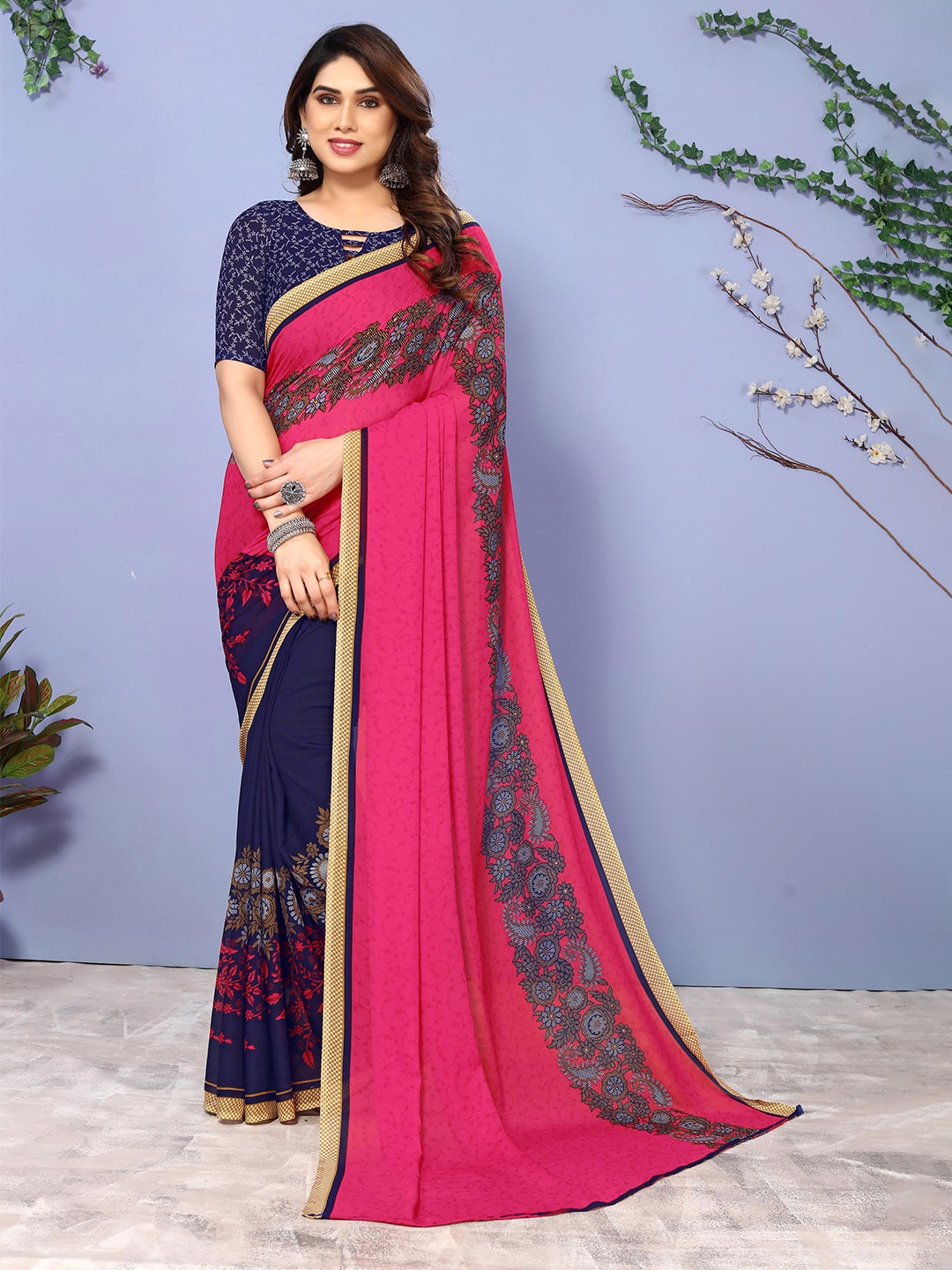 

Moda Rapido Floral Printed Saree, Magenta