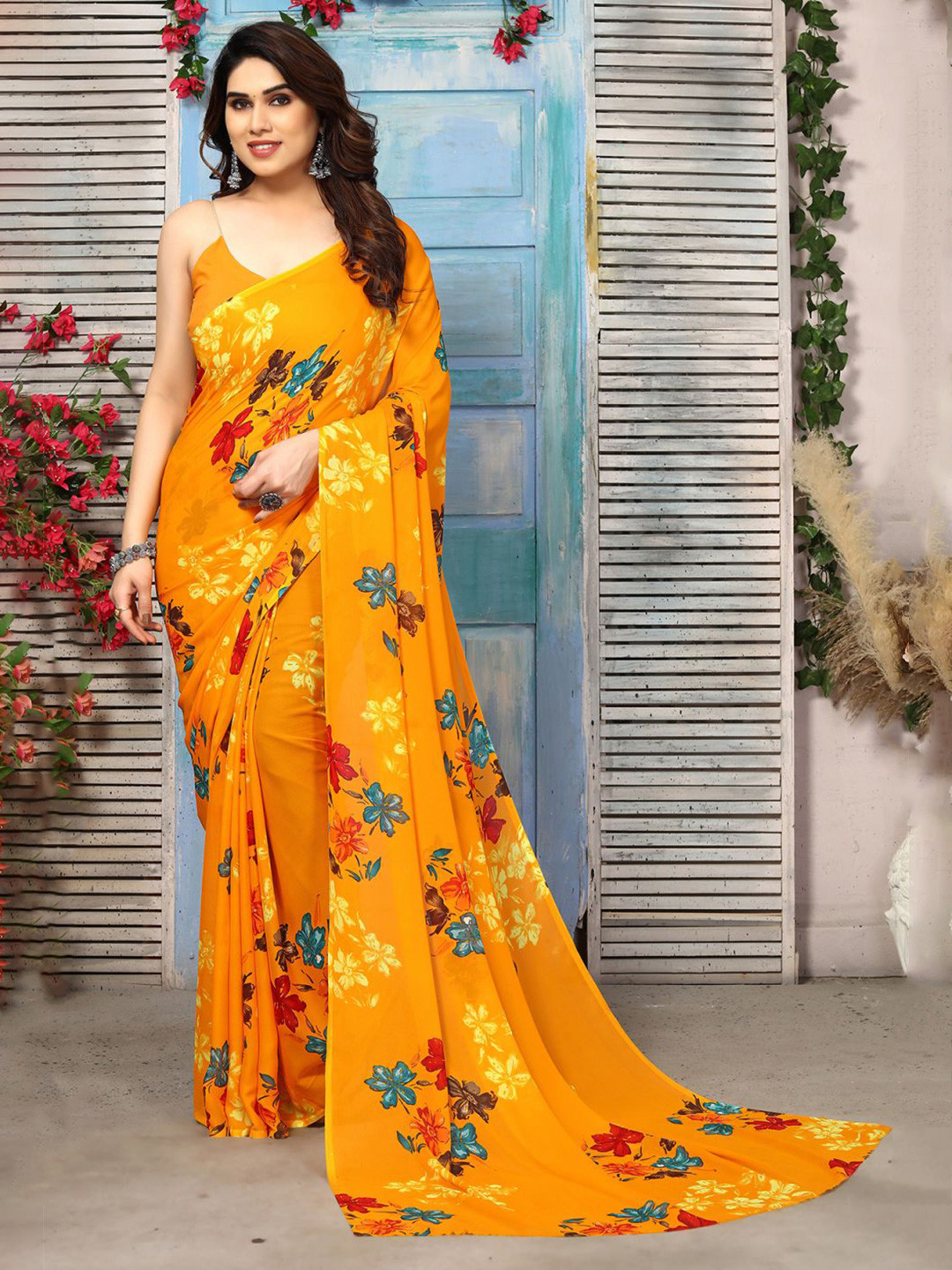 

ANAND SAREES Floral Printed Saree, Yellow