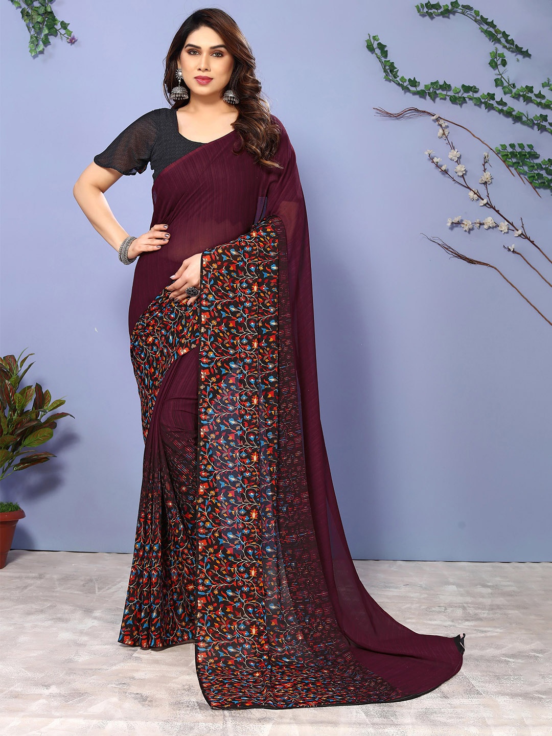 

ANAND SAREES Floral Printed Saree, Maroon