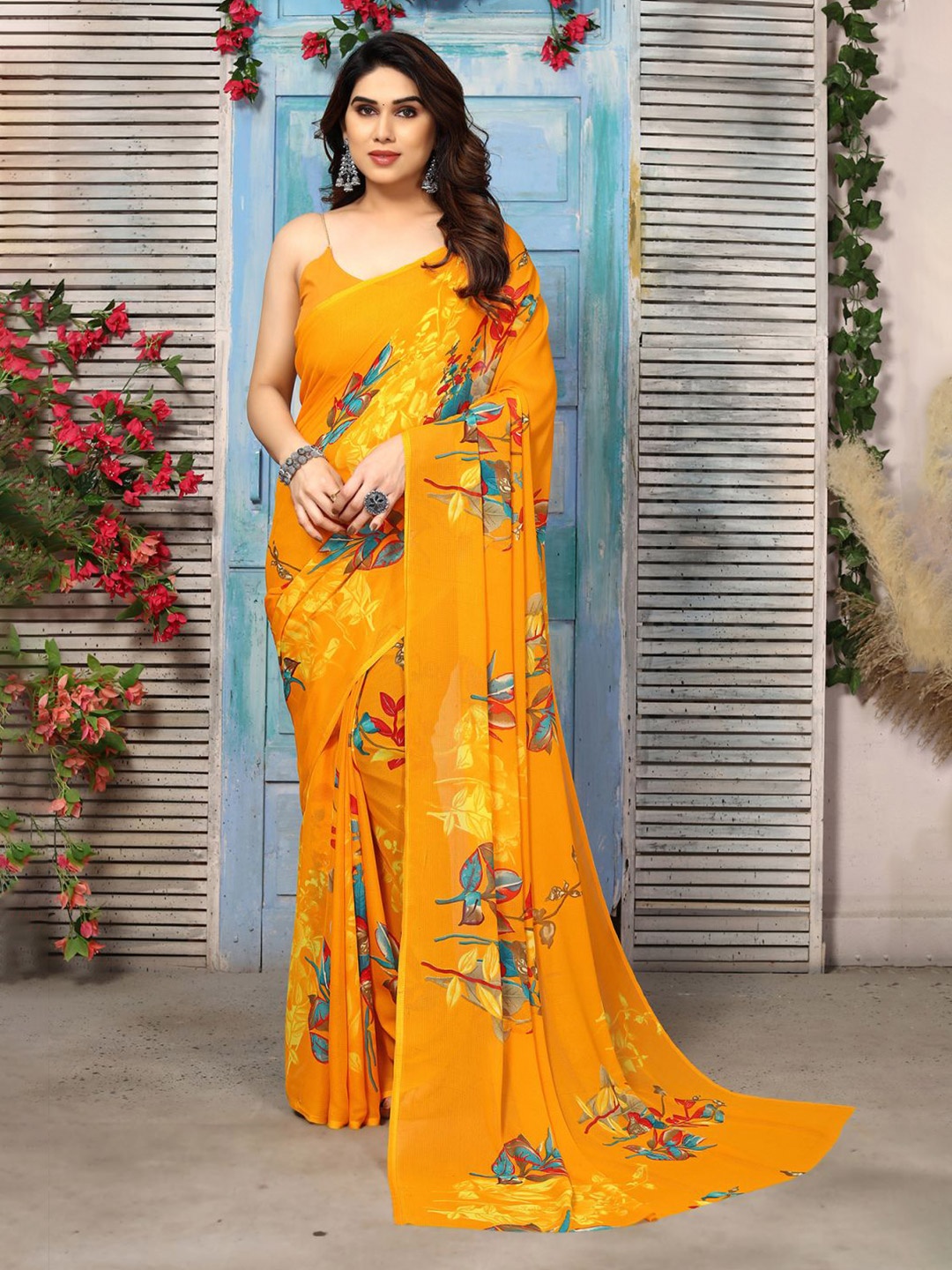 

ANAND SAREES Floral Printed Saree, Yellow