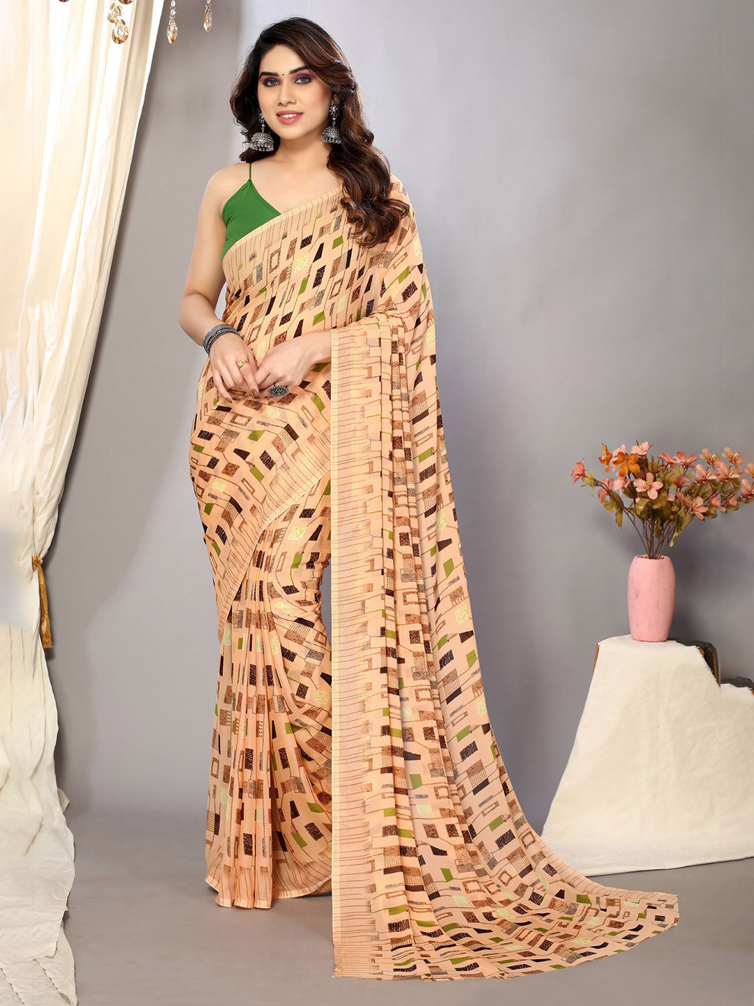 

ANAND SAREES Geometric Printed Saree, Orange