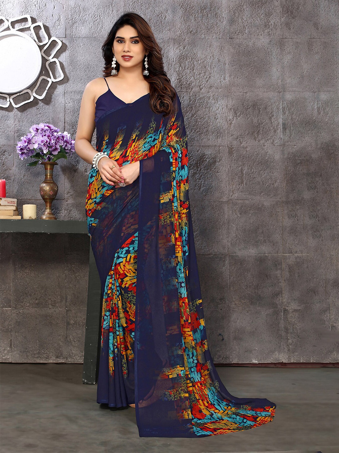 

ANAND SAREES Abstract Printed Saree, Blue