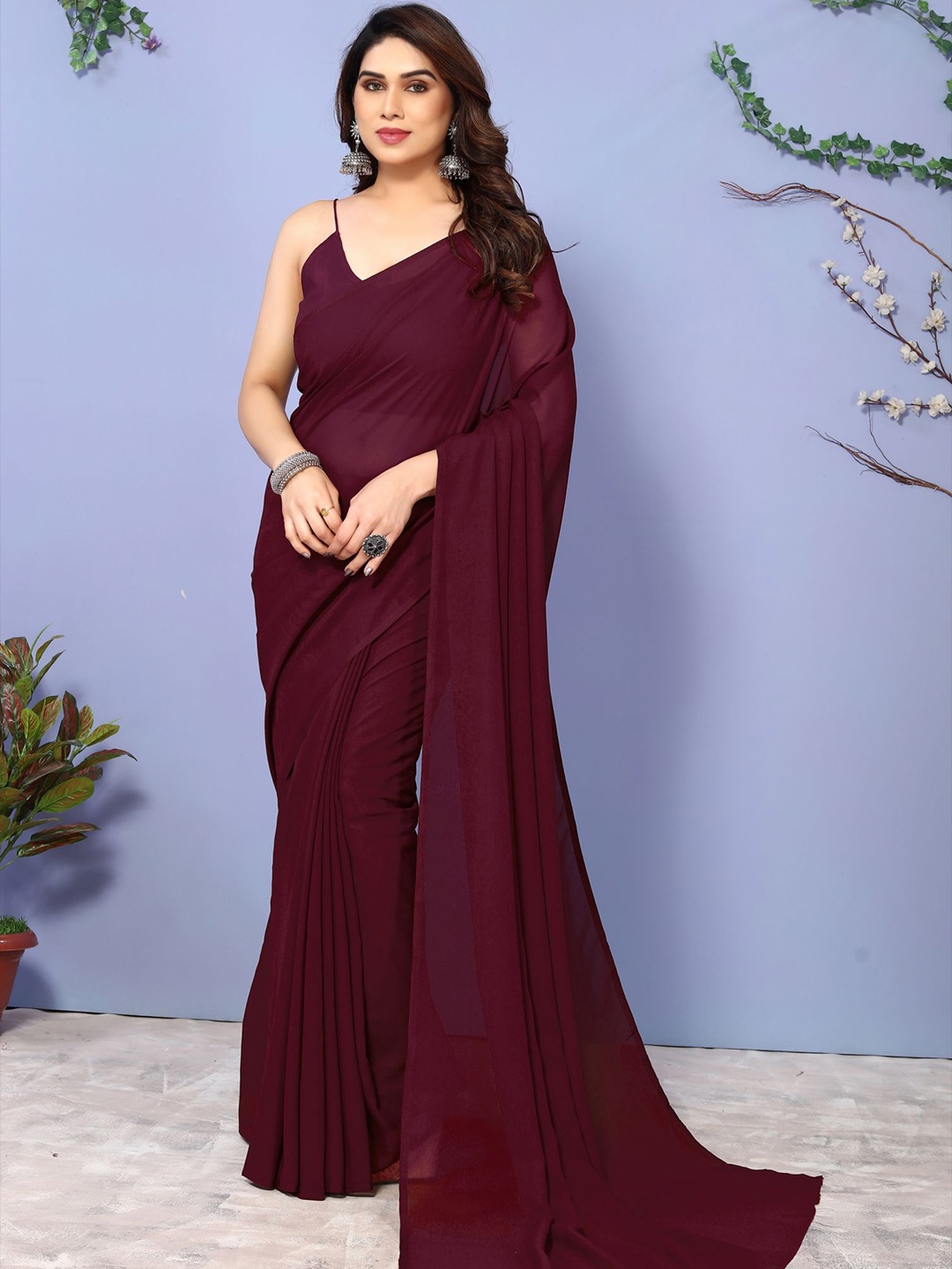 

ANAND SAREES Poly Georgette Saree, Maroon