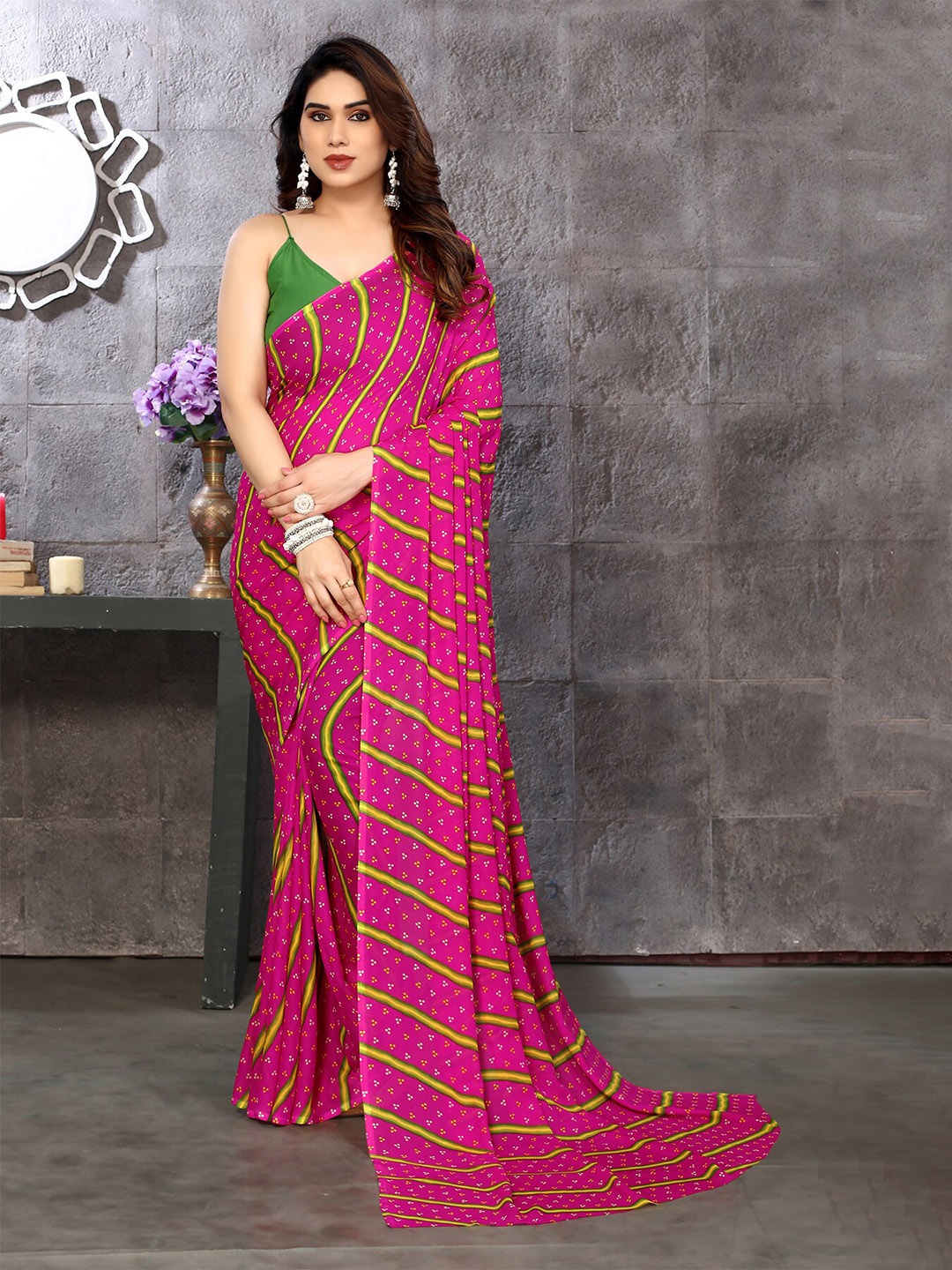 

ANAND SAREES Striped Saree, Pink