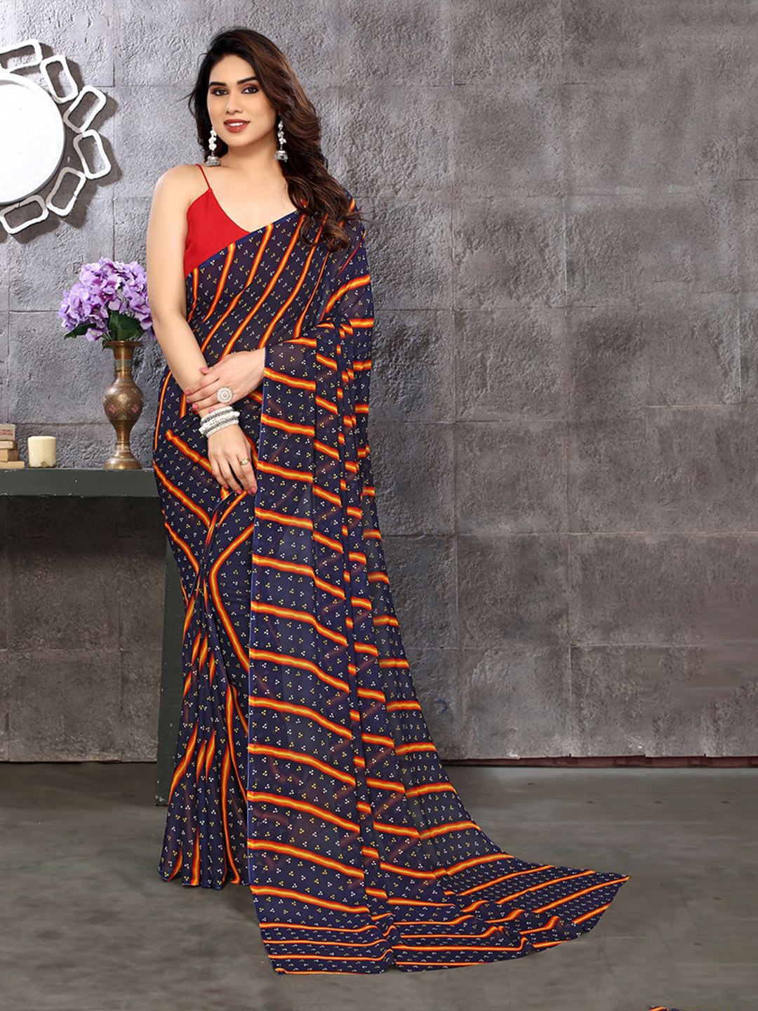 

ANAND SAREES Striped Saree, Navy blue