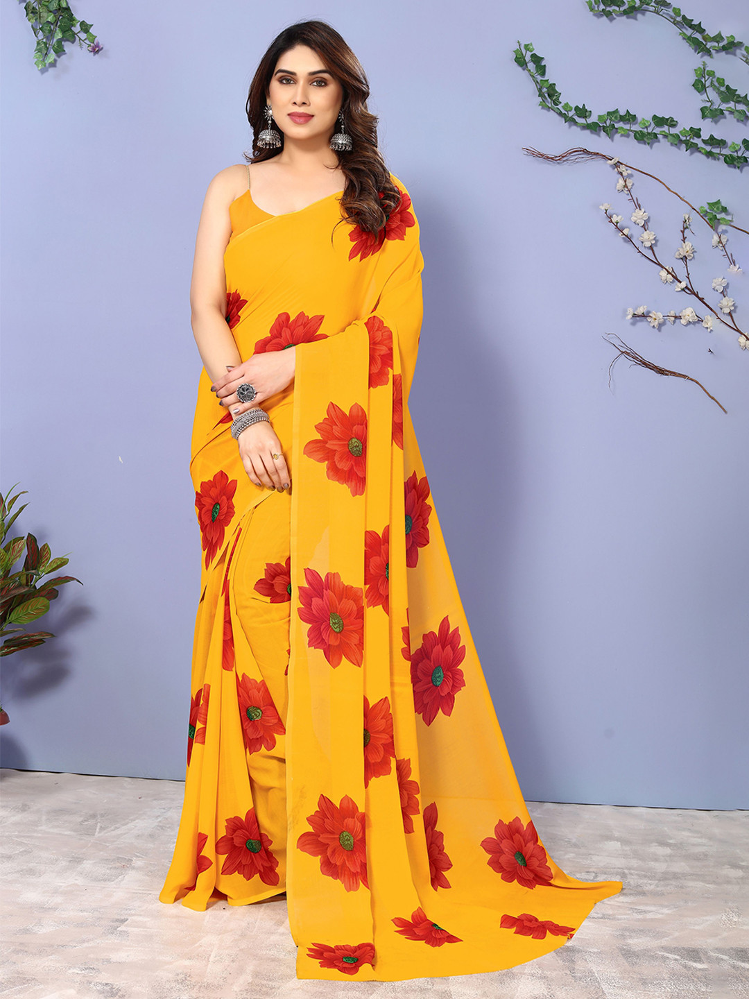 

ANAND SAREES Floral Printed Saree, Yellow