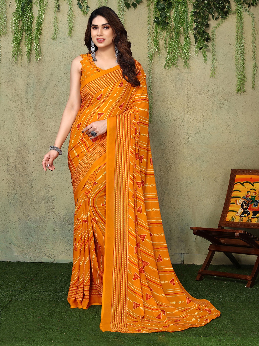 

ANAND SAREES Geometric Printed Saree, Yellow