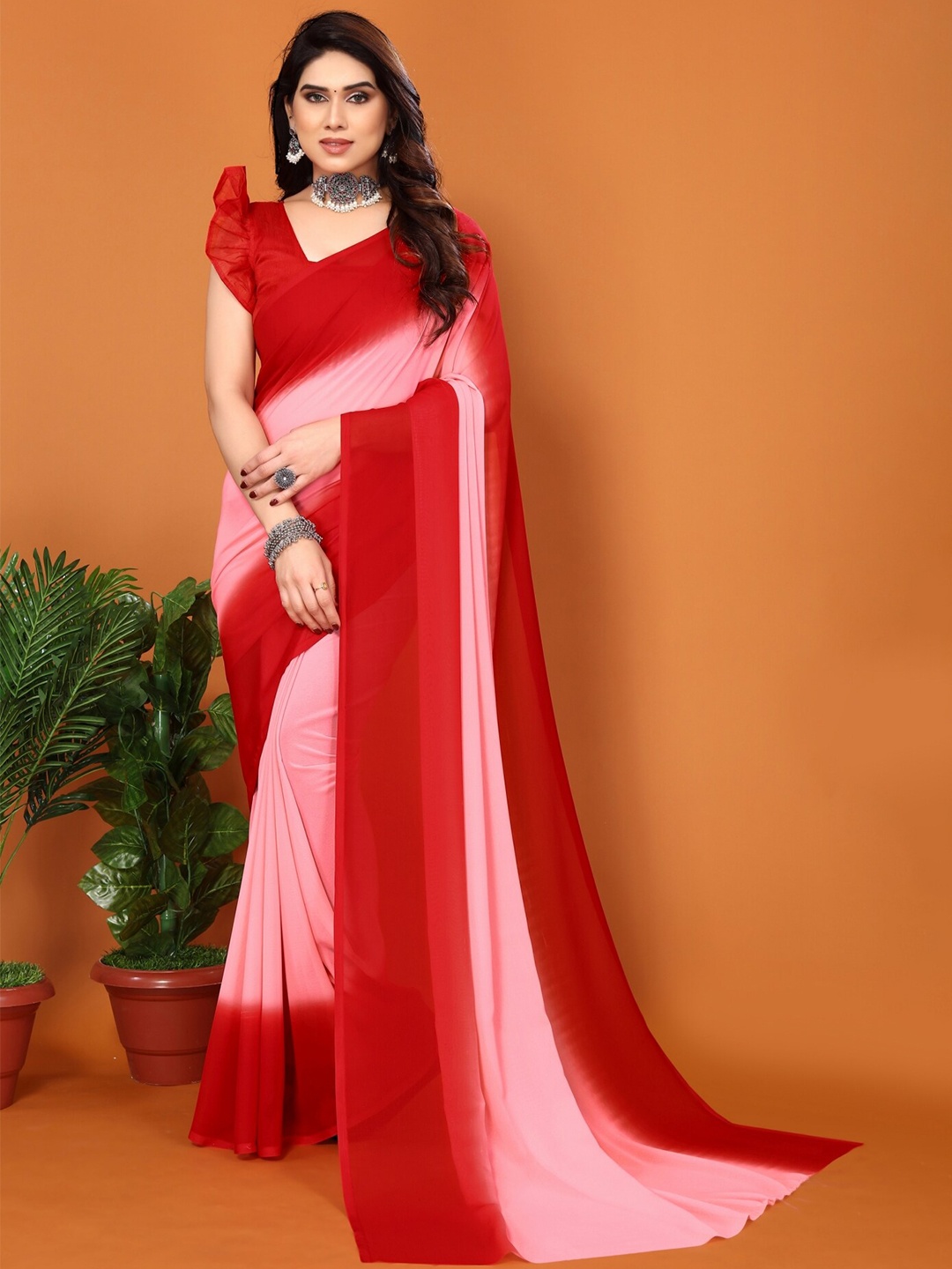 

ANAND SAREES Ombre Dyed Saree, Red