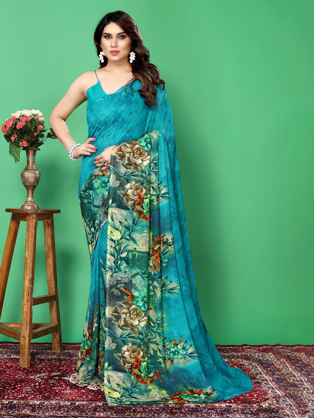 

ANAND SAREES Floral Printed Saree, Blue