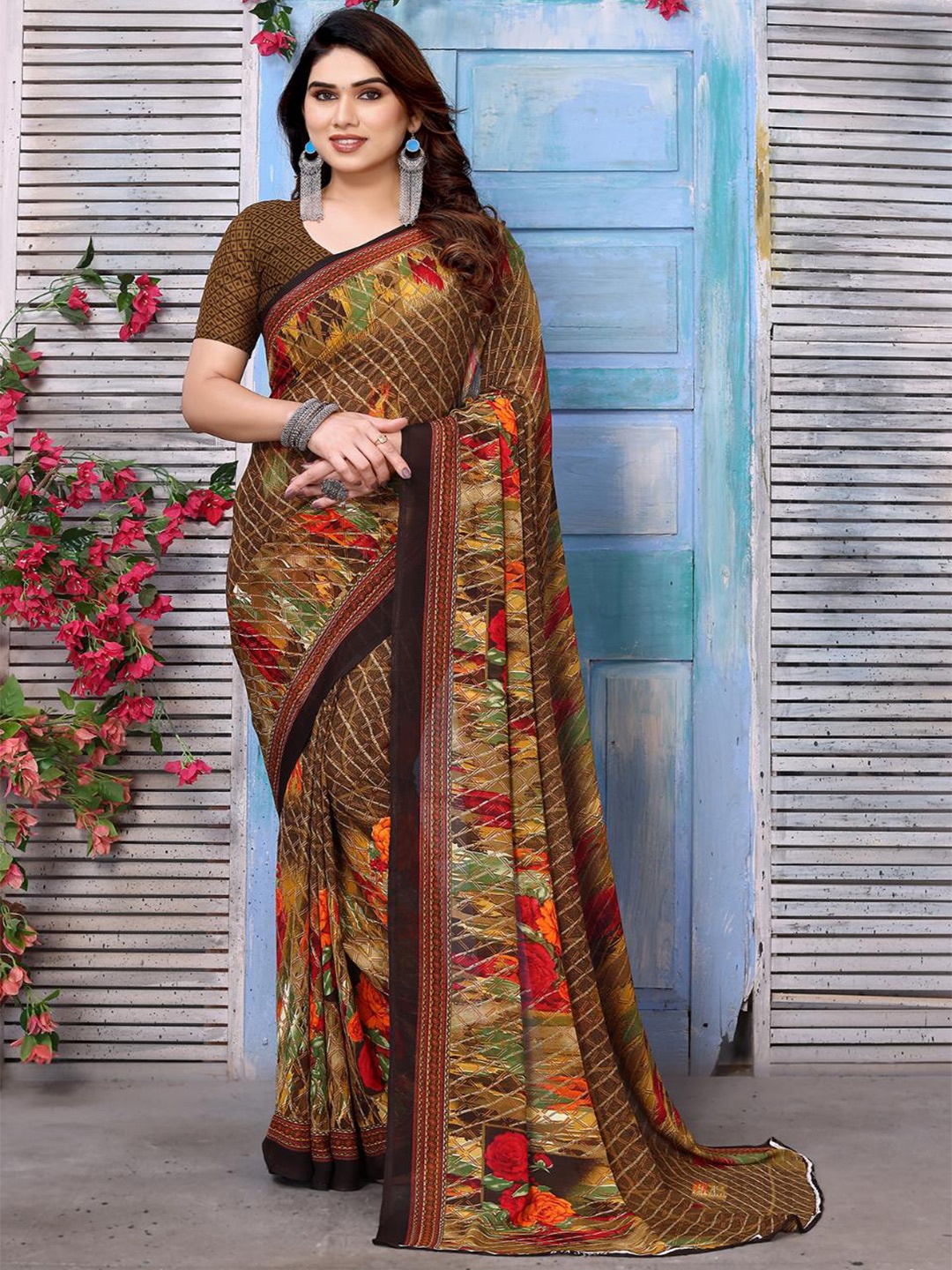 

ANAND SAREES Floral Printed Saree, Beige
