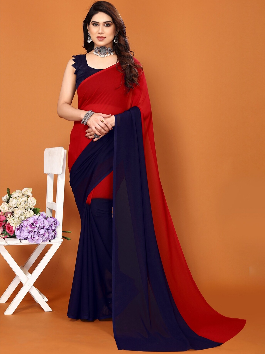 

ANAND SAREES Colourblocked Saree, Red