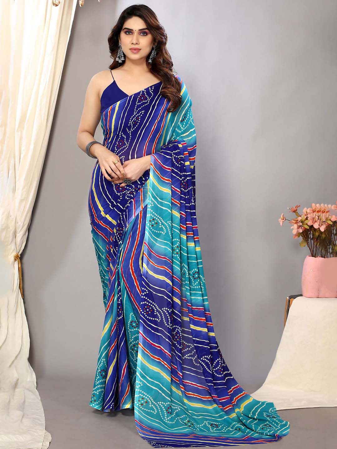 

ANAND SAREES Bandhani Printed Saree, Blue