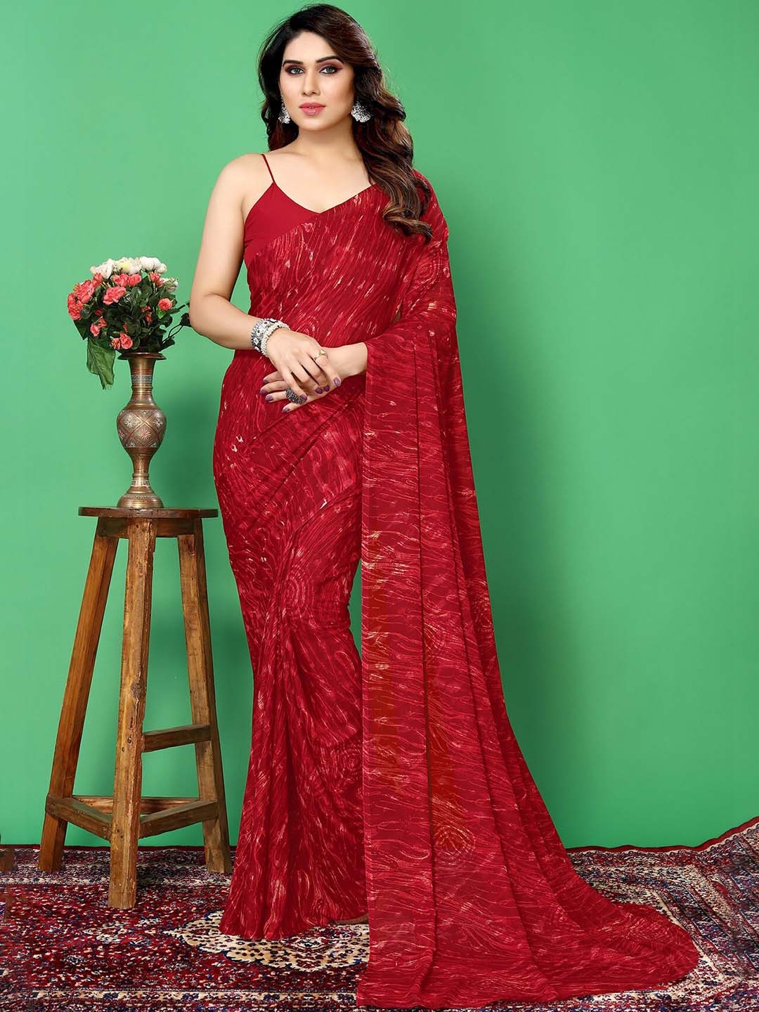 

ANAND SAREES Abstract Printed Saree, Red