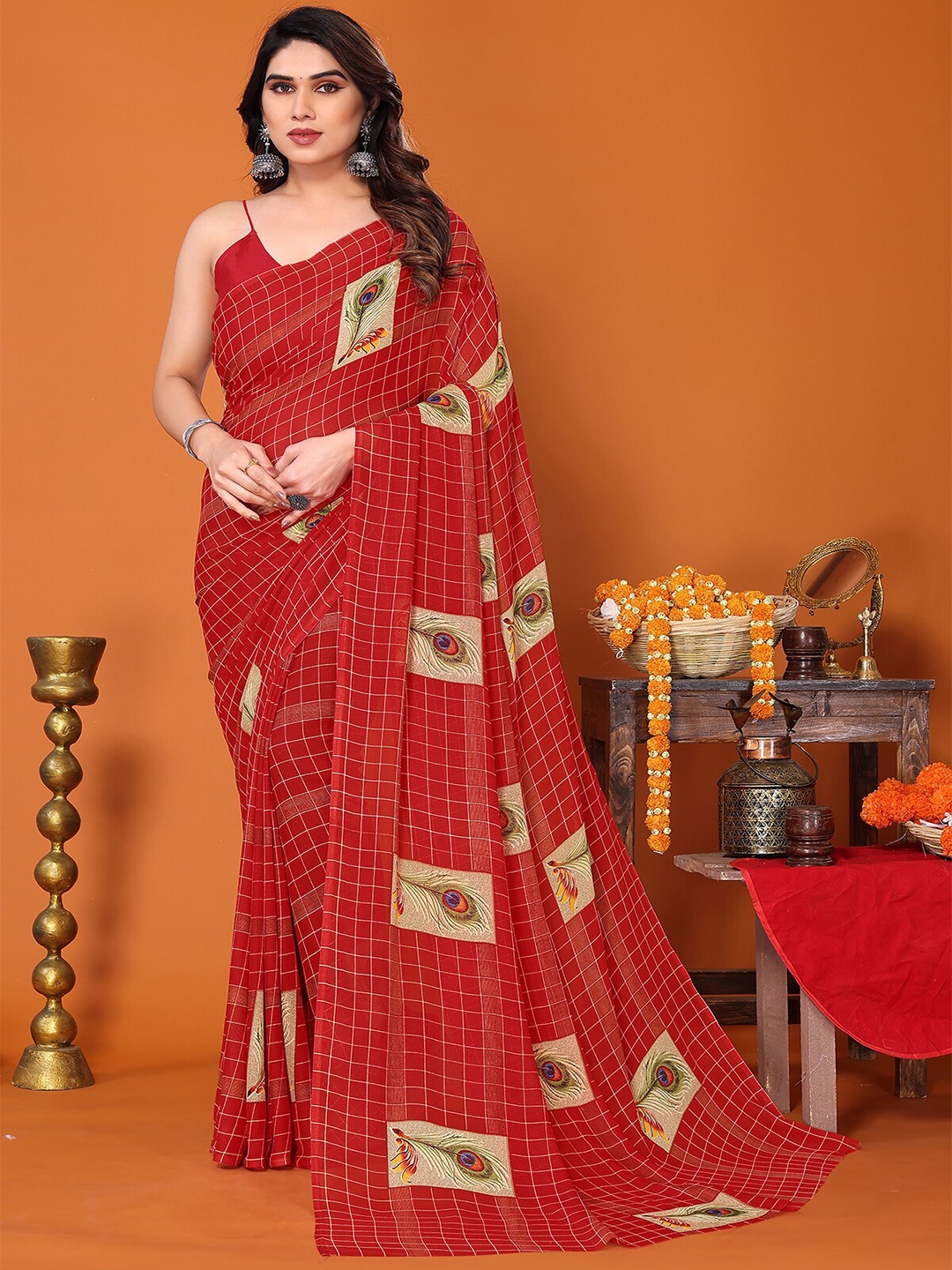 

ANAND SAREES Graphic Printed Saree, Red
