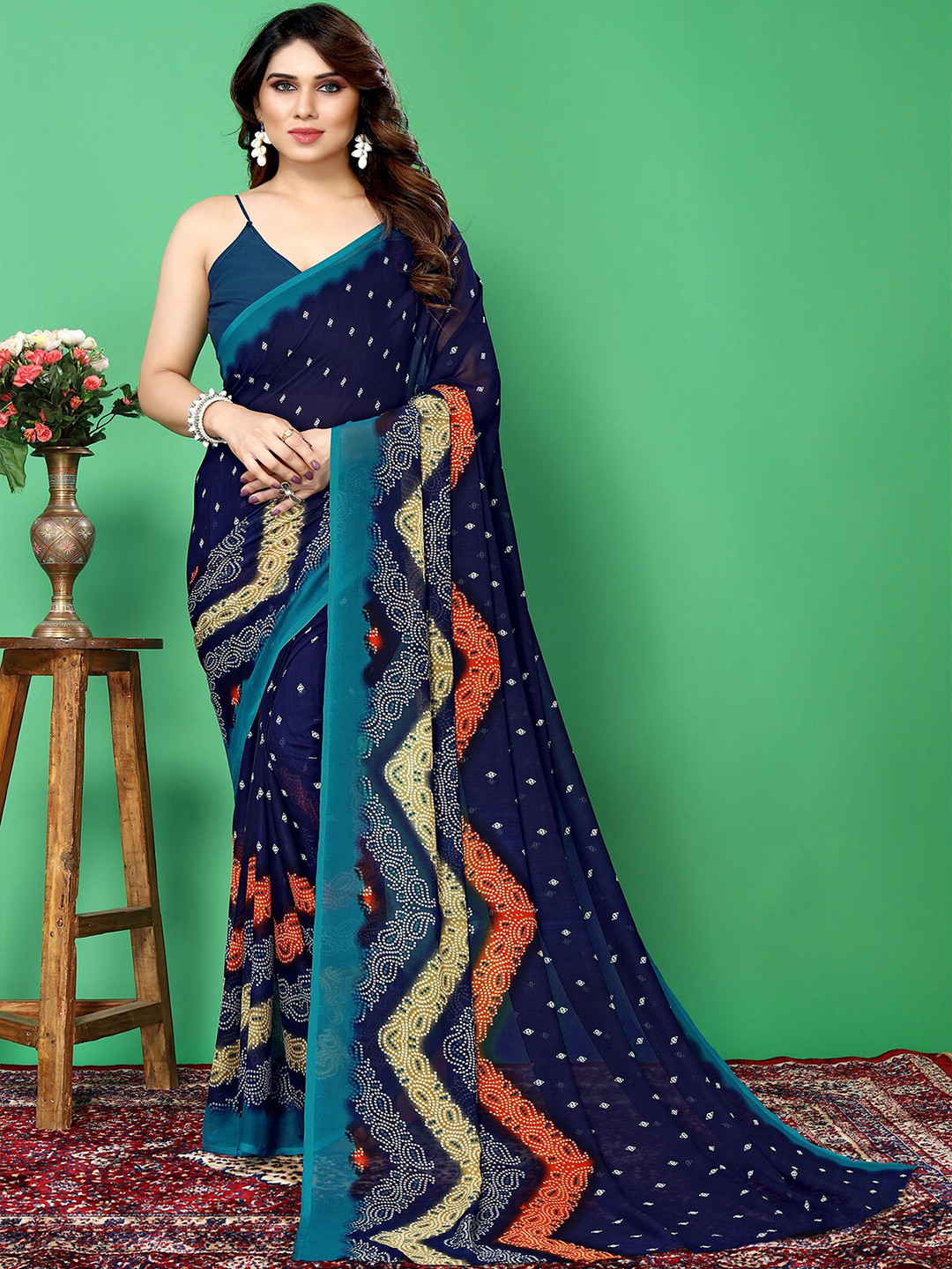 

ANAND SAREES Geometric Printed Saree, Blue