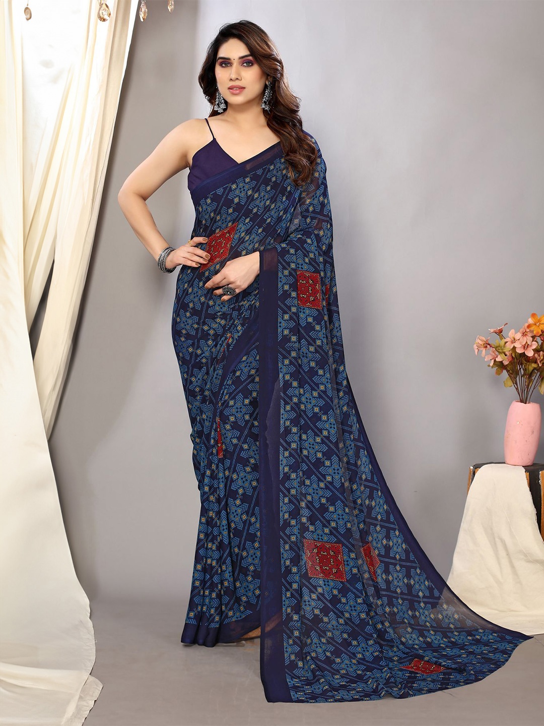 

ANAND SAREES Floral Printed Saree, Blue