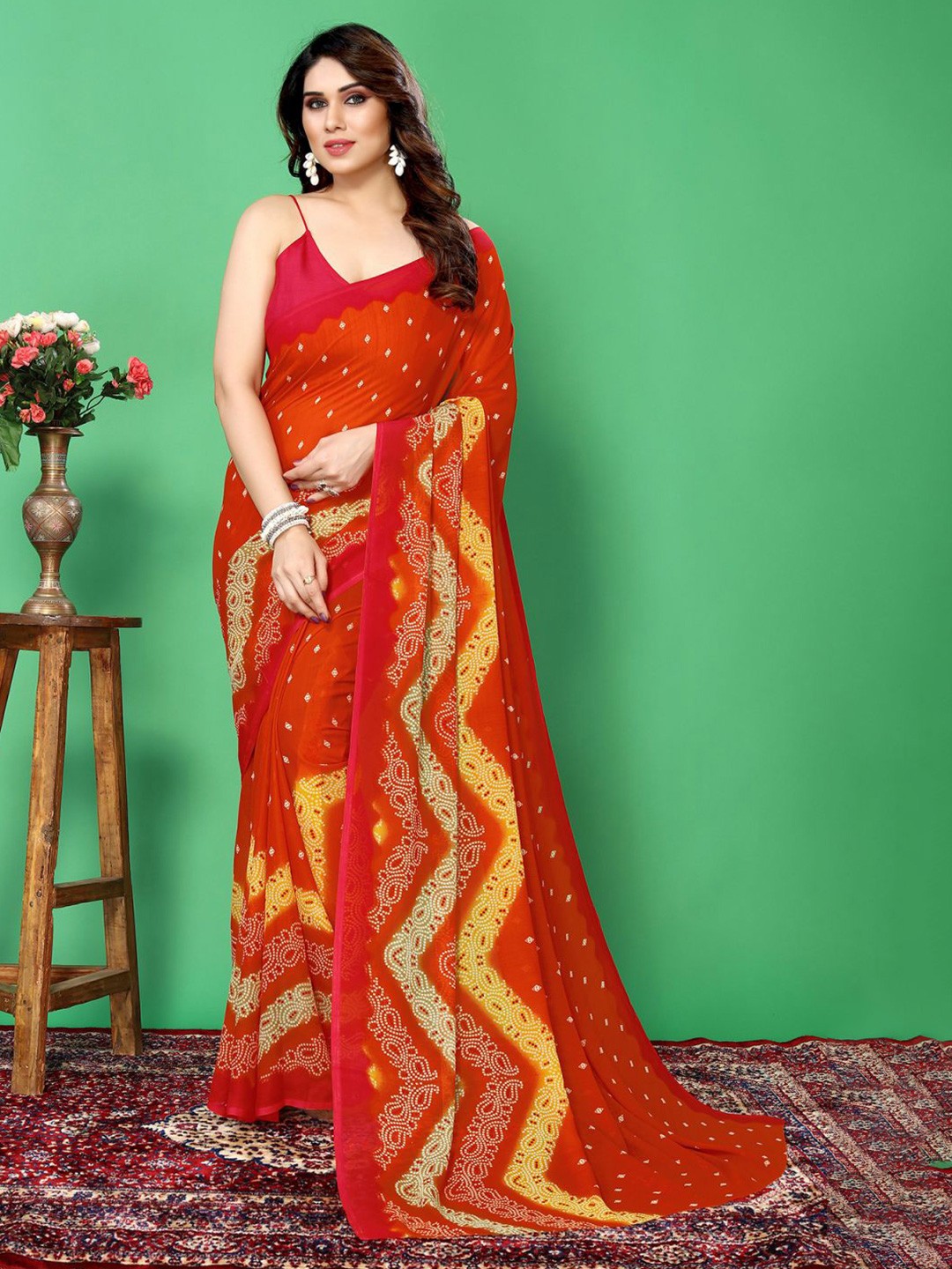 

ANAND SAREES Geometric Printed Saree, Orange