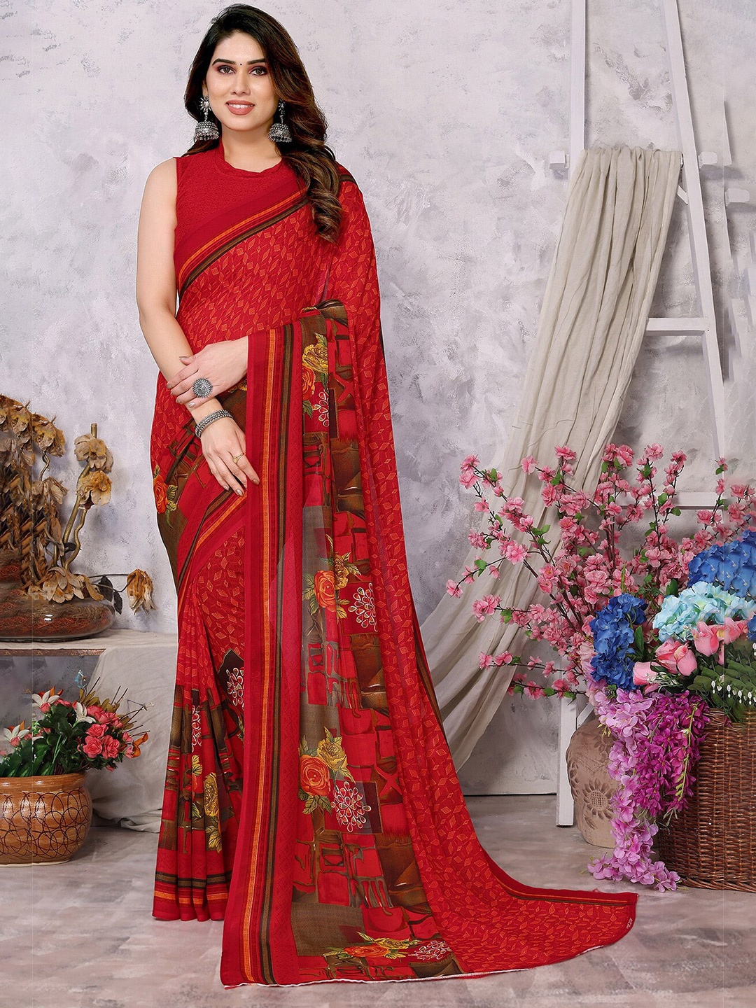 

ANAND SAREES Ethnic Motifs Printed Saree, Red