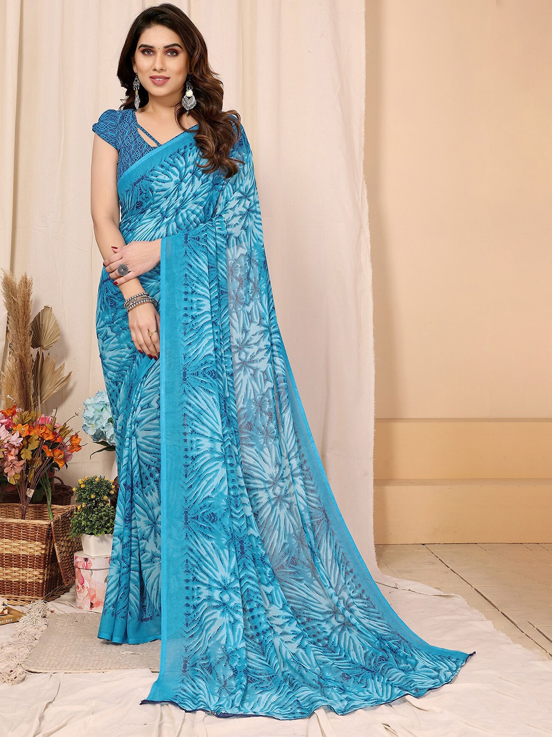 

ANAND SAREES Floral Printed Saree, Blue