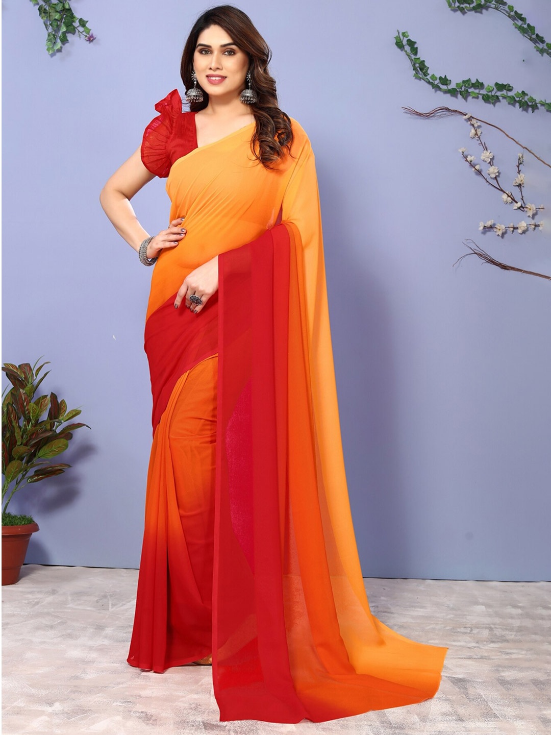 

Moda Rapido Ombre Poly Georgette Saree, Orange