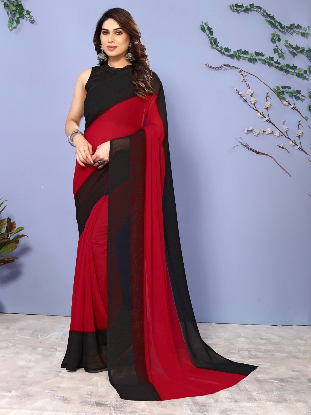 

ANAND SAREES Ombre Poly Georgette Saree, Red