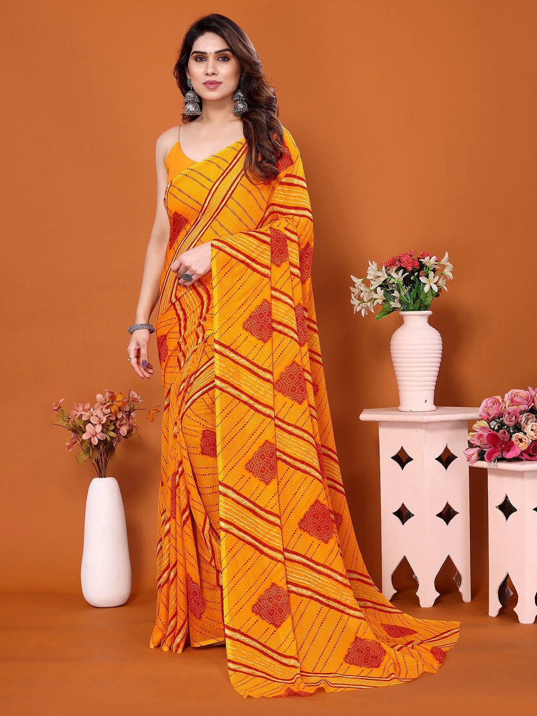 

ANAND SAREES Printed Poly Georgette Saree, Yellow