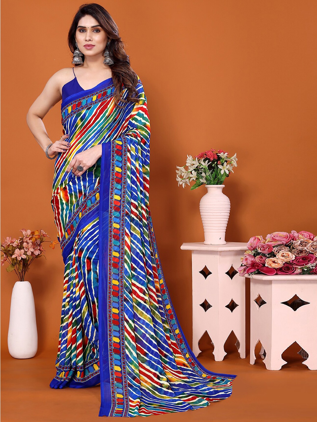 

ANAND SAREES Leheriya Printed Saree, Blue