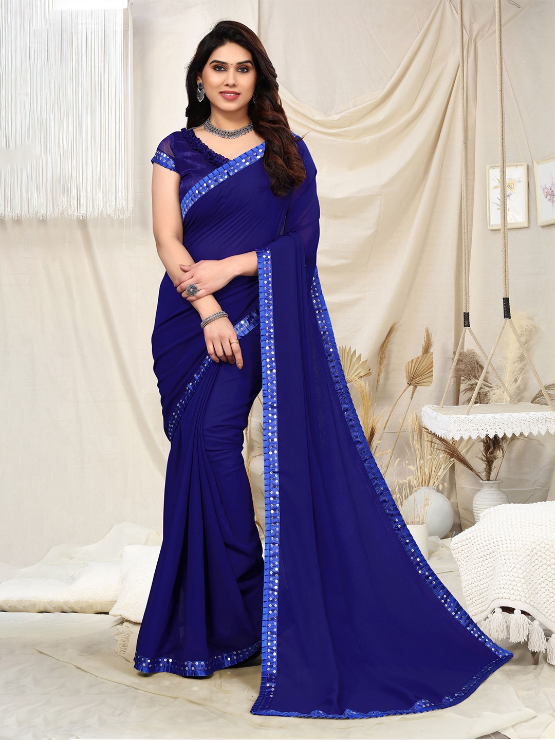 

ANAND SAREES Sequin Embellished Saree, Blue