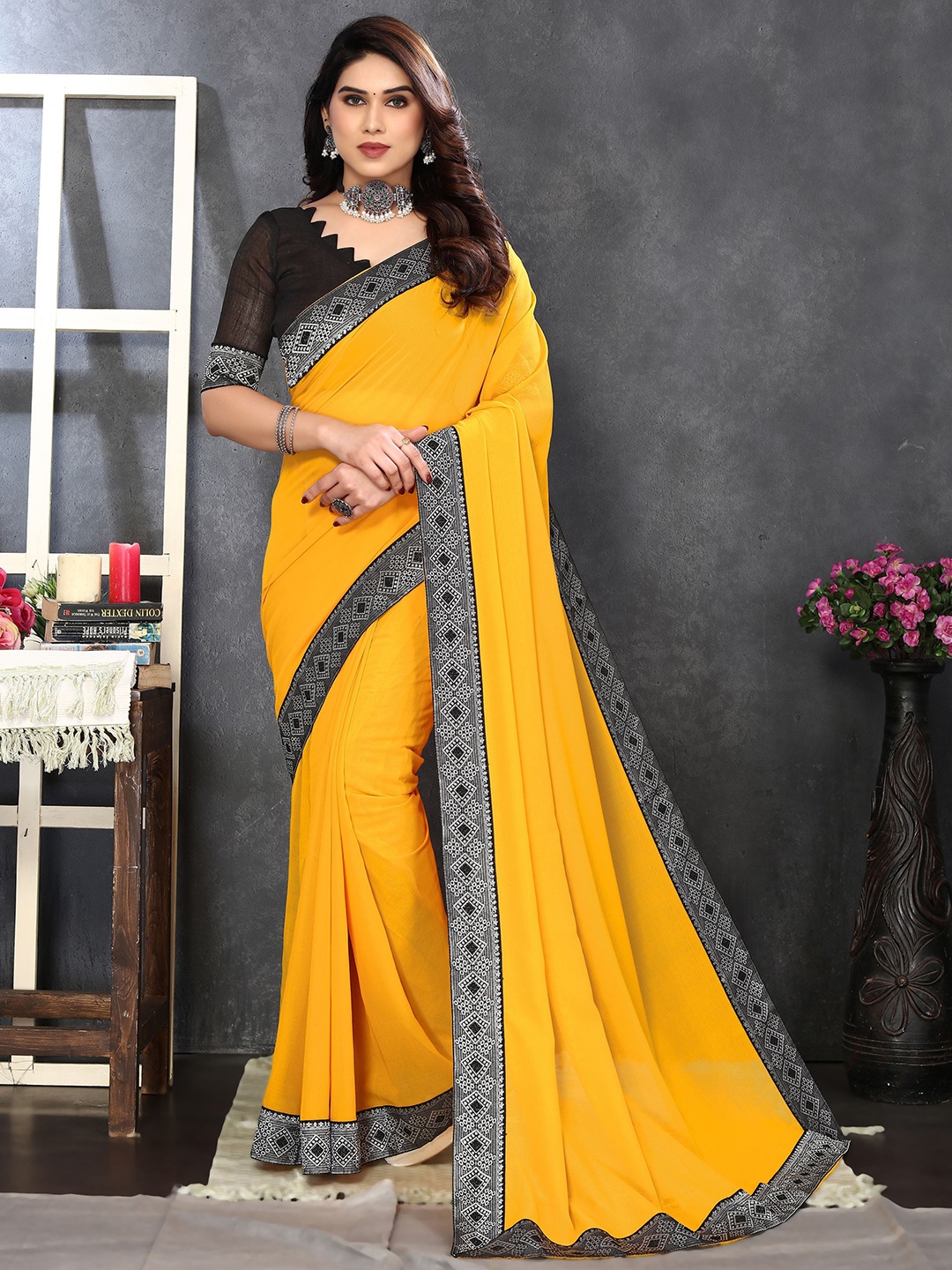 

ANAND SAREES Woven Design Saree, Yellow